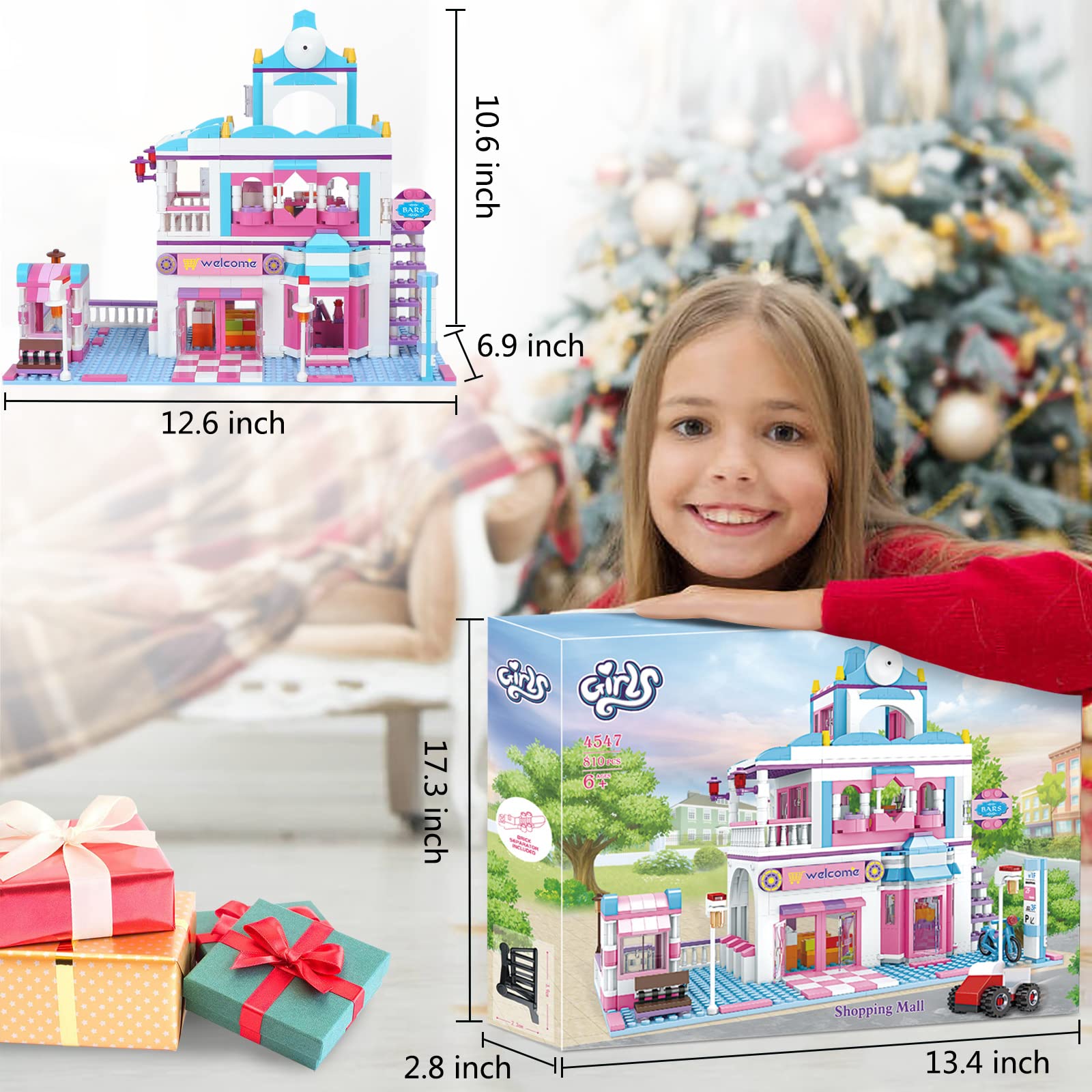 BRICK STORY Dream Girls Friends Shopping Mall Building Set - 808 Piece DIY Construction Toy with Supermarket & Restaurant Playset, 4 Mini Figures - Creative Gift for Girls Ages 6-12 - Perfect for Birthday, Christmas & Pretend Play