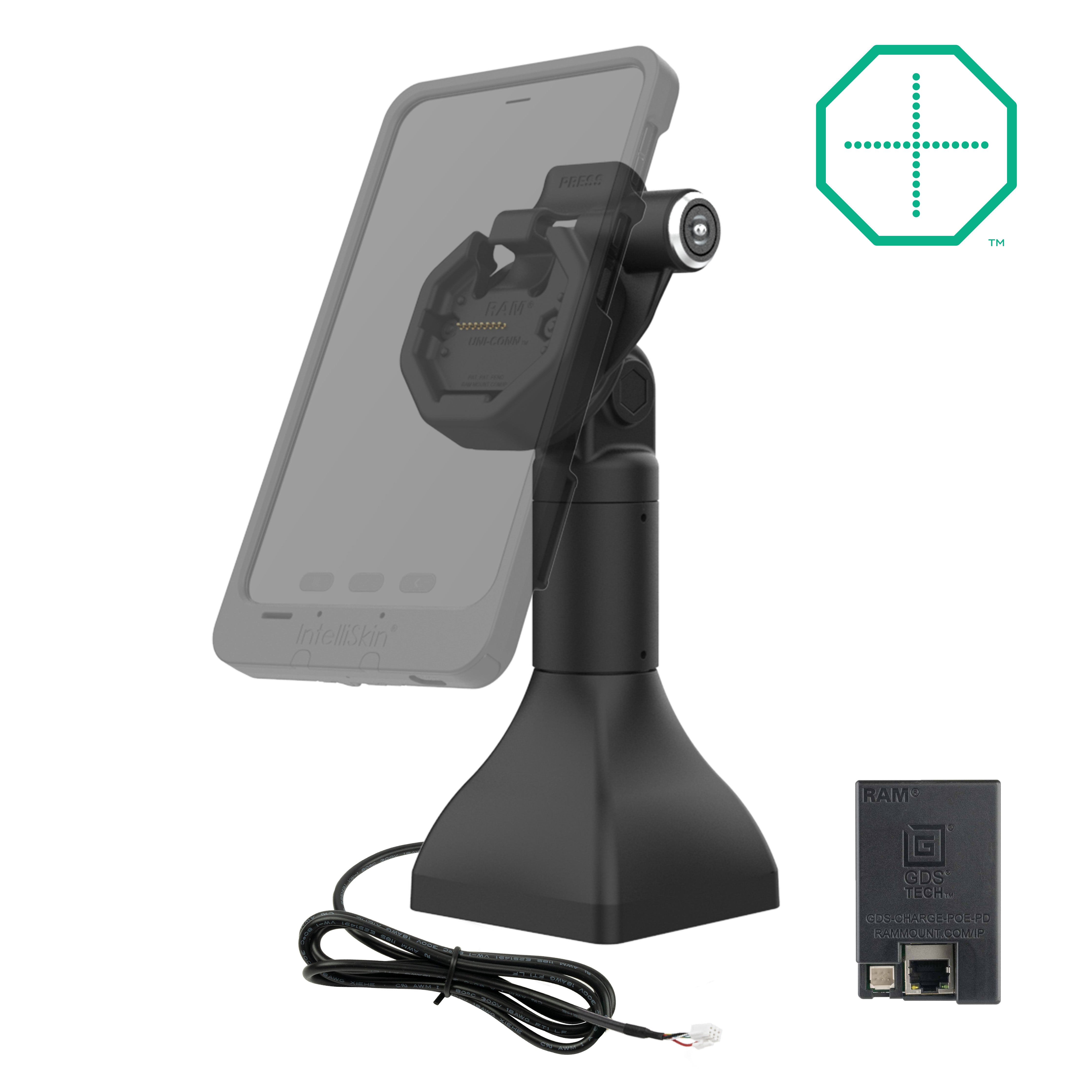GDS® Uni Conn™ Powered 7-Locking Pedestal Dock with PoE - Secure Charging Station for Multiple Devices | Ideal for Office, Conference Rooms & Workspaces (RAM GDS DOCKLR D11 7 U3E)