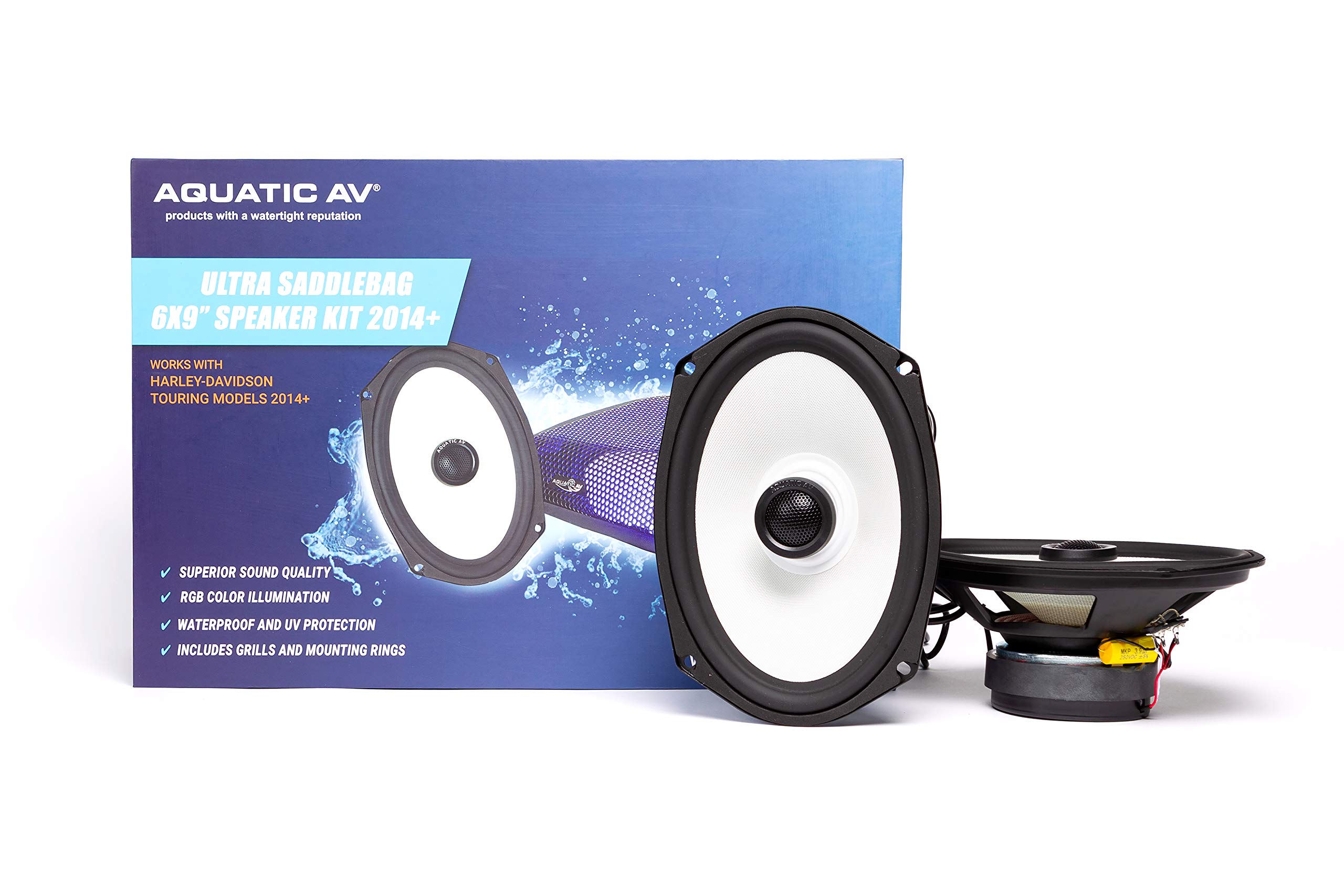 2014+ Model Year Motorcycle 6x9 Speaker Kit - Aquatic AV Ultra Saddlebag HG100 for Harley Davidson | Waterproof Audio Upgrade for Road Trips & Cruising