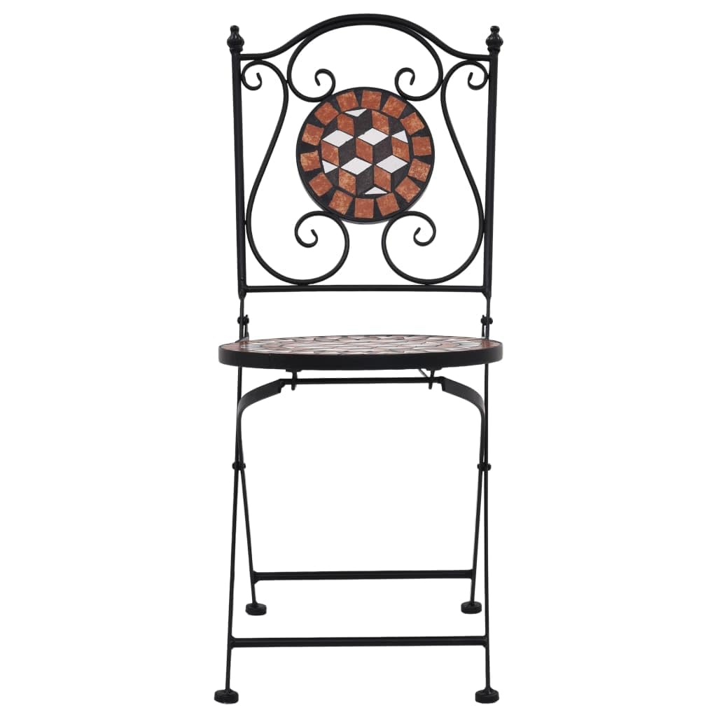 vidaXL 3-Piece Patio Bistro Set with Round Table & Folding Chairs, Outdoor Garden Furniture in Terracotta Ceramic Tile - Perfect for Backyard, Balcony or Poolside Relaxation