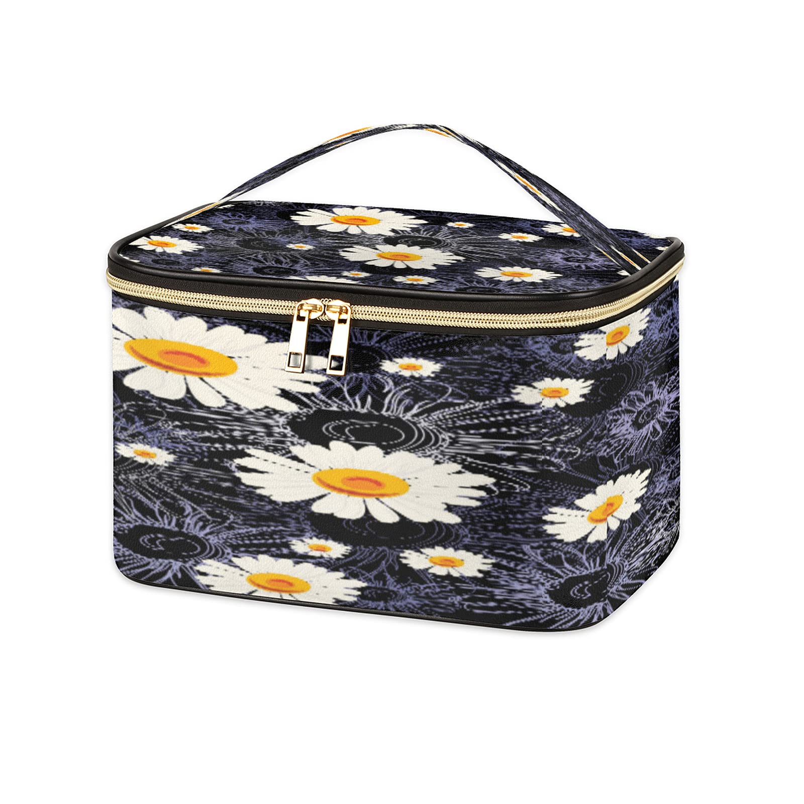 Portable Waterproof Leather Makeup Bag with Brush Holder for Travel & Daily Use