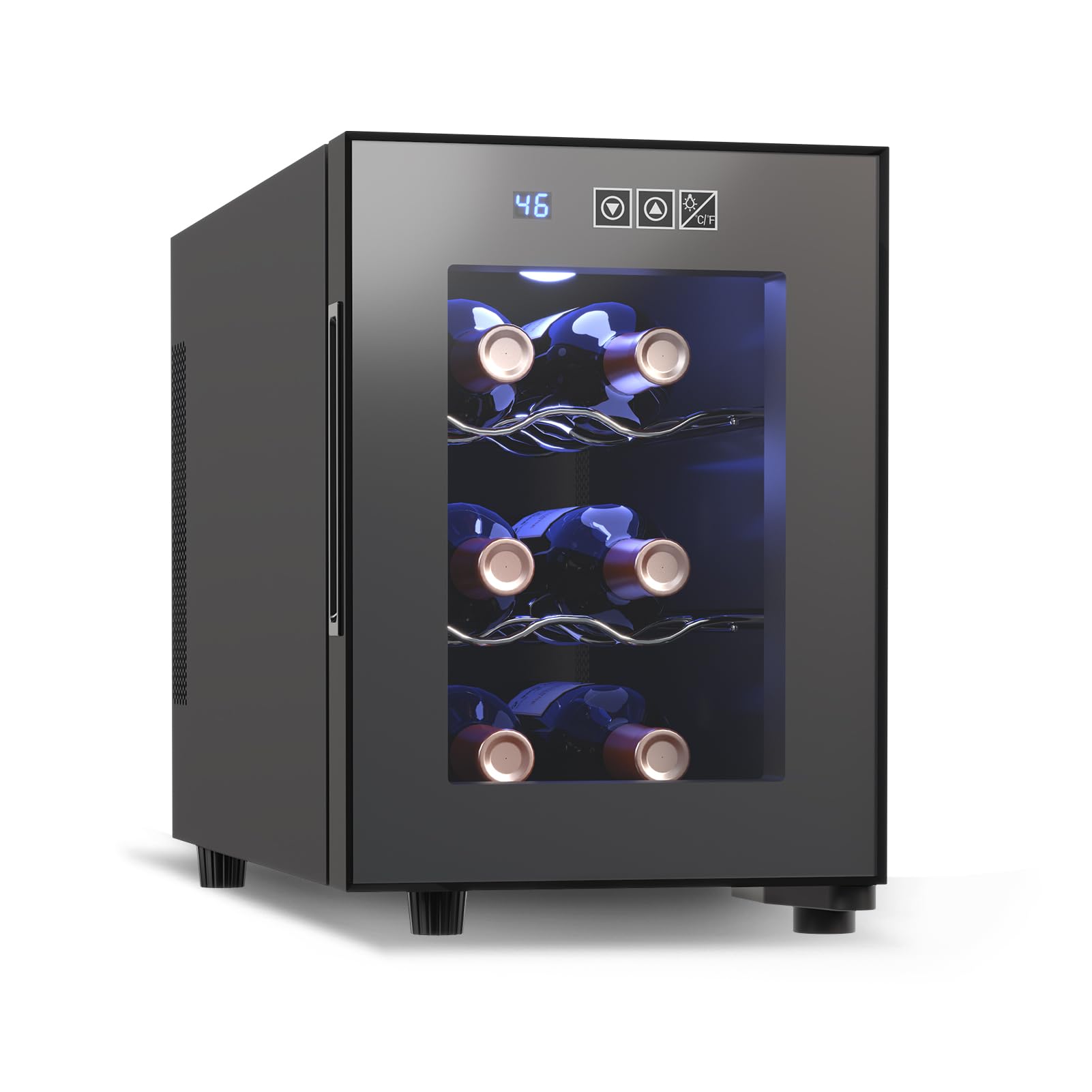 6 Bottle Wine Cooler Refrigerator - Compact Countertop Wine Fridge with Digital Temperature Control (46-66℉), Freestanding Mini Wine Cellar with Glass Door - Perfect Gift for Wine Lovers | Ideal for Home Bars, Kitchens, and Small Spaces