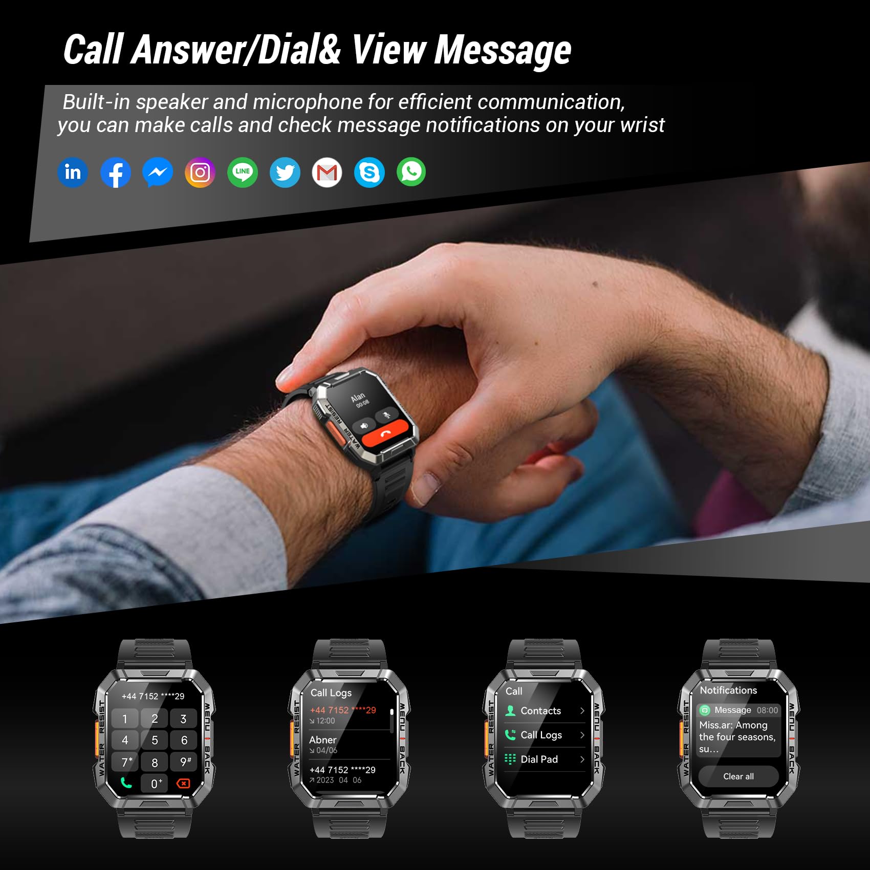 Military Smart Watch for Men - Answer/Make Calls, 2.01