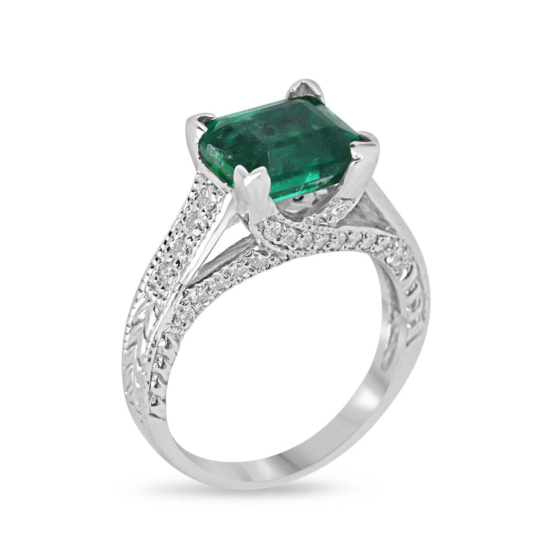 2.89tcw 14K White Gold Alpine Green Emerald Cut Diamond Engagement Ring for Women - Elegant Wedding Band, Anniversary Gift & Proposal Jewelry