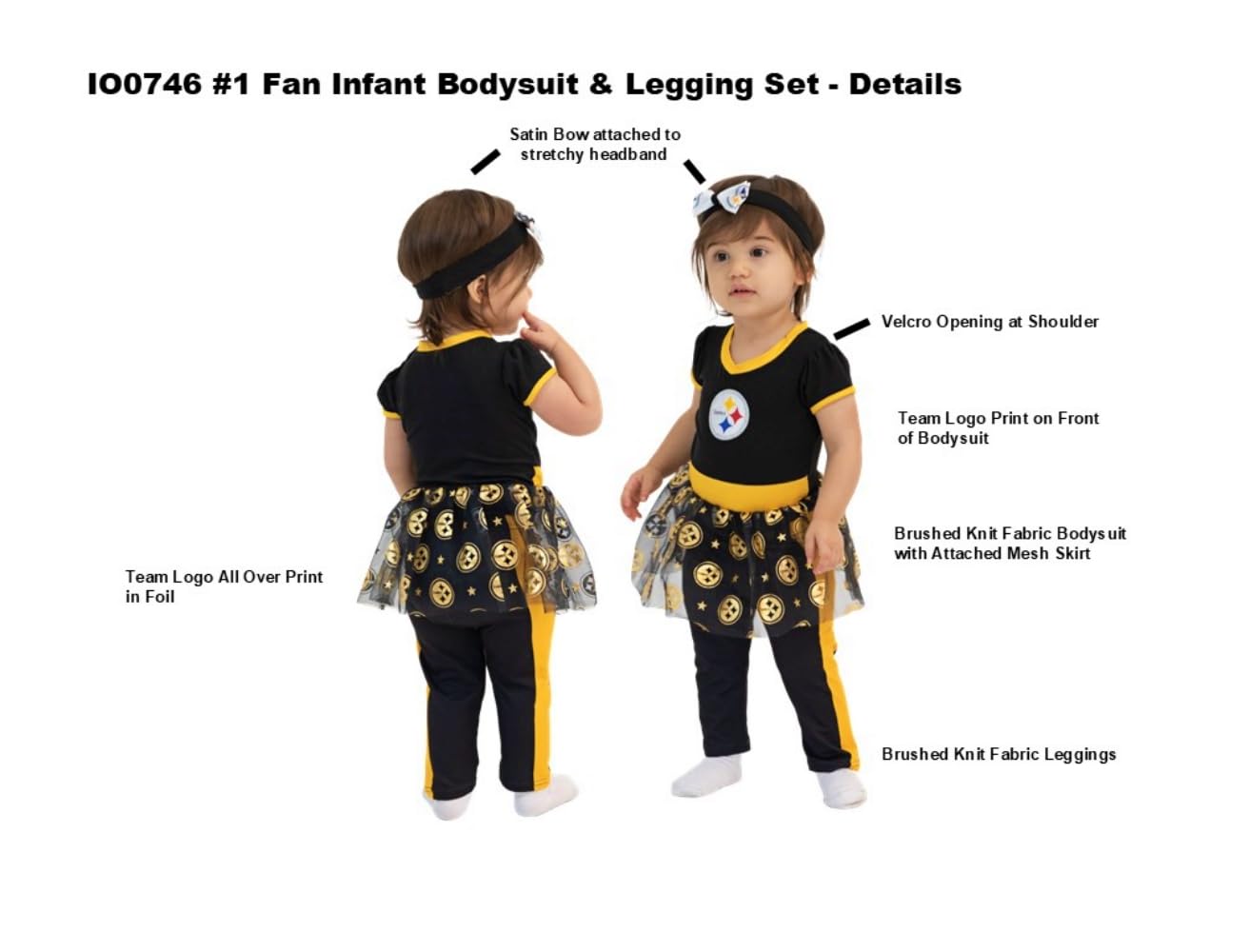 MODERN HERO NFL Officially Licensed One-piece Bodysuit with Mesh Skirt, Leggings & Headband Set - Football Game Outfit, Cheerleader Costume, Sports Fan Apparel