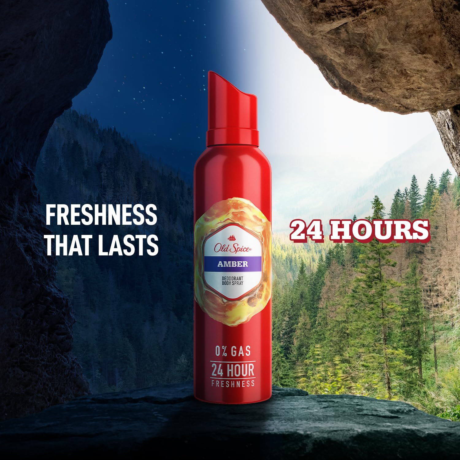 Old Spice Amber No Gas 24-Hour Long-Lasting Freshness Deodorant & Body Spray for Men, 140ml - Perfect for Gym, Work & Everyday Use