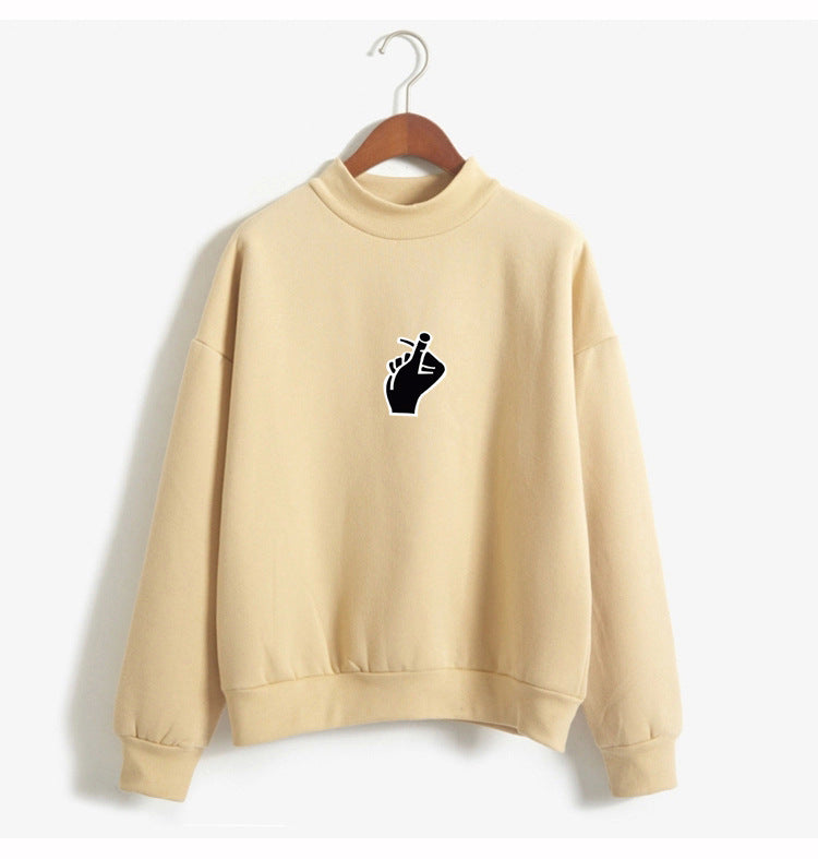 Trendy Korean Ulzzang Women's Plush Sweater with Love Finger Heart Gesture - Soft & Cozy Winter Pullover for Casual Outfits & Street Style Fashion