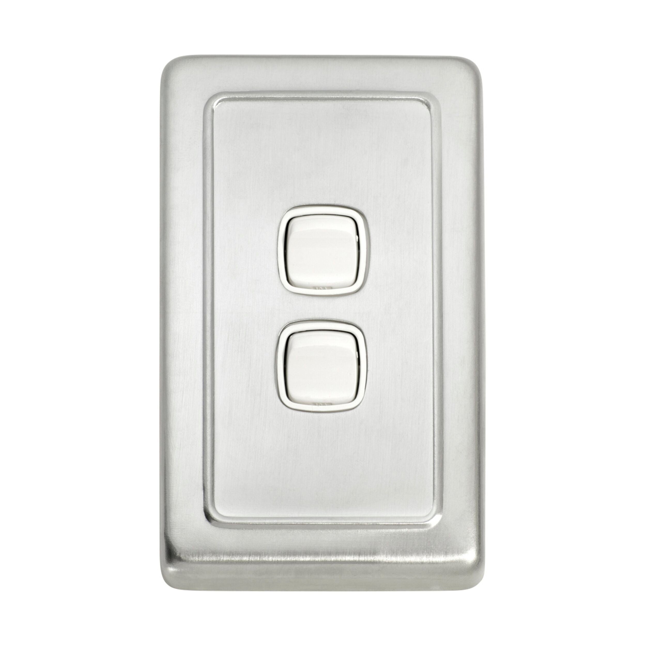 5873 2 Gang White Satin Chrome Rocker Switch Flat Plate (H115xW72mm) - Perfect for Home, Office and Commercial Electrical Installations