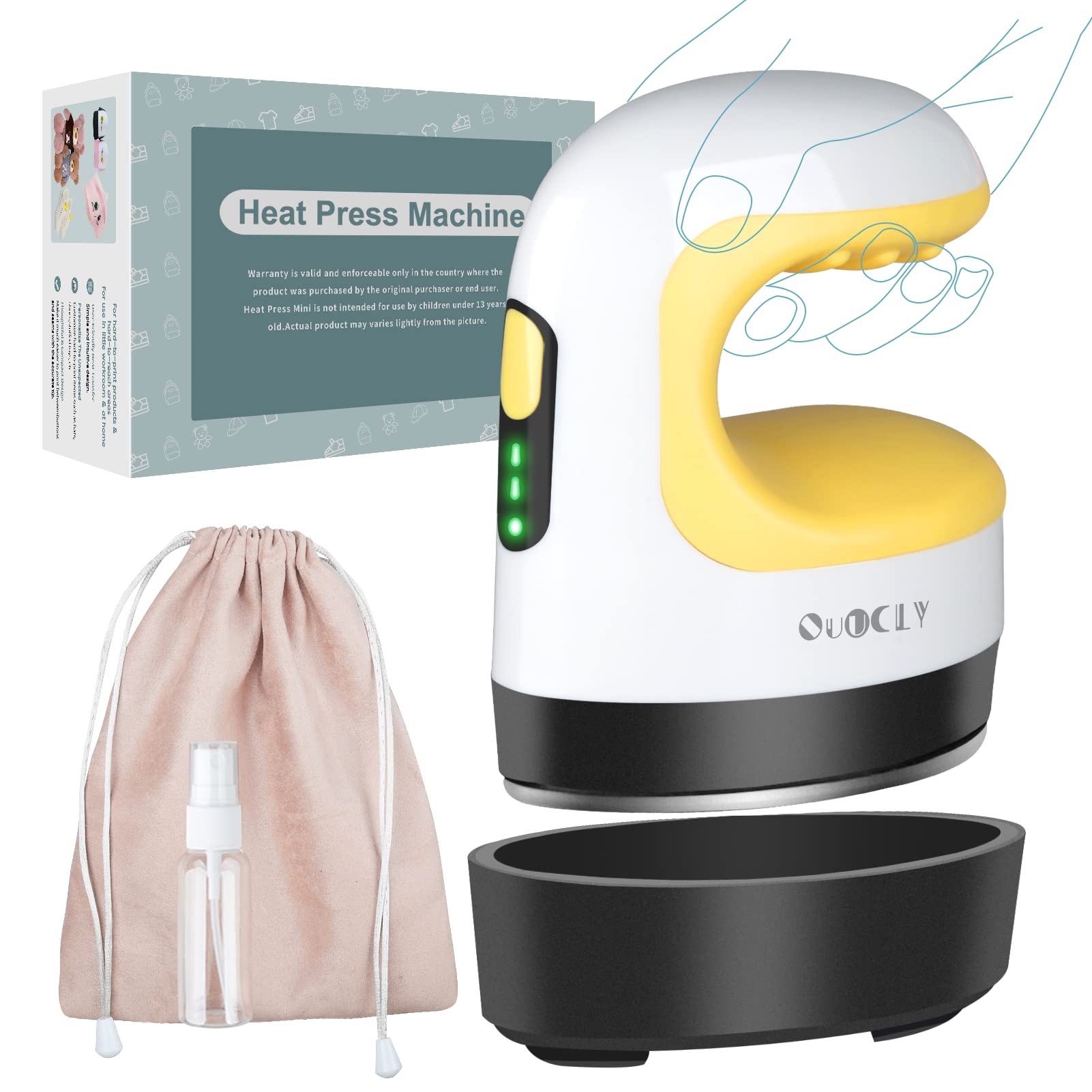 Mini Heat Press Machine for Crafts - Portable Iron for T-Shirts, Hats, Shoes & HTV Vinyl Projects - Easy DIY Heat Transfer Tool (Yellow) - Perfect for Home Crafting, Small Business & Personalized Gifts