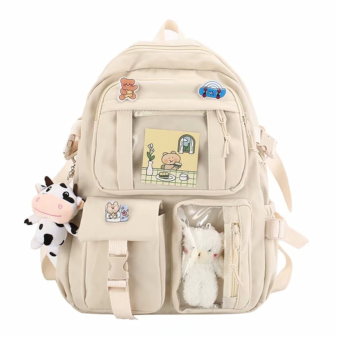 Gaorgas Kawaii Backpack - Cute Waterproof Nylon School Backpack for Girls, Teens & Women | Lightweight Laptop Bookbag for Students, Travel & Work | Durable Casual Daypack & Rucksack Accessories in Khaki | Perfect for School, College, Office & Daily Commute