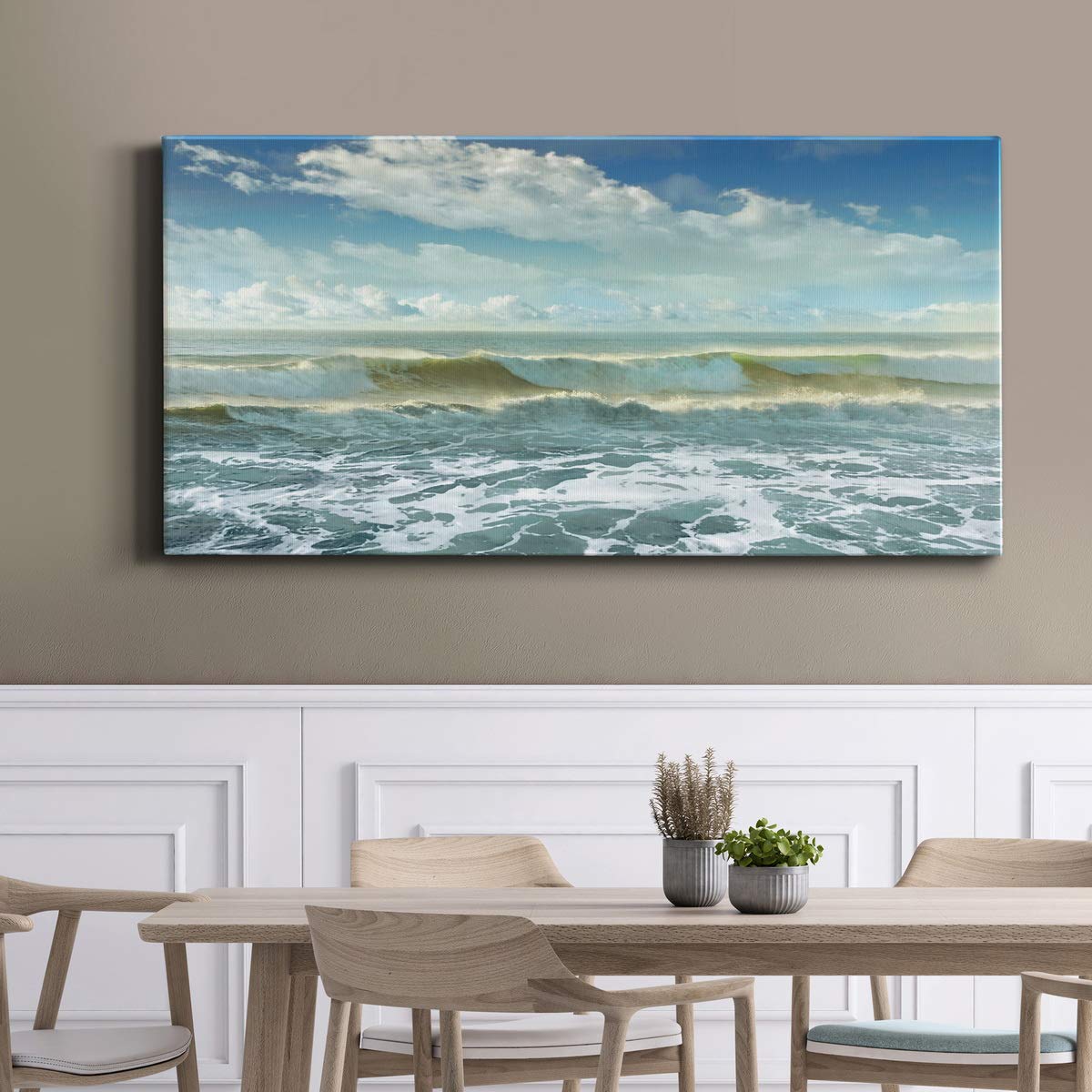 Modern Ocean Surf Canvas Wall Art - Blue Beach Landscape Print for Living Room, Bedroom, Bathroom & Office Decor - Ready to Hang 24x48 Inches - Coastal Home & Vacation House Wall Decor