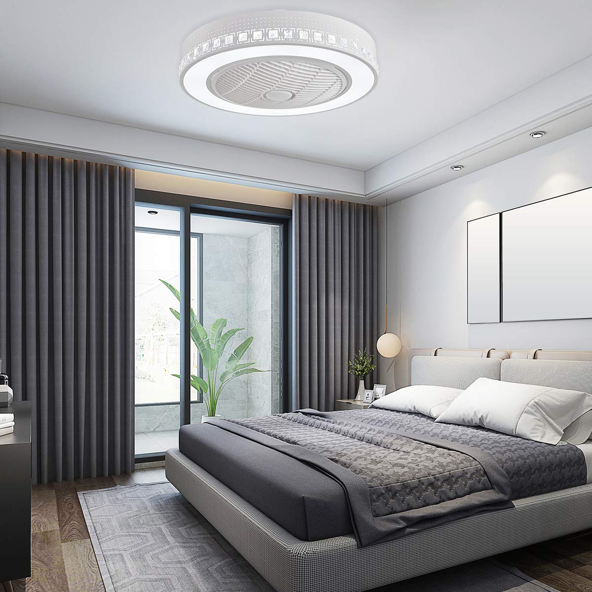 TFCFL 22-Inch Bladeless Ceiling Fan with Remote - Modern Flush Mount Low Profile Design, 3 Speed Settings & RGB Color Changing LED Lights - Perfect for Bedroom, Living Room, and Office Spaces