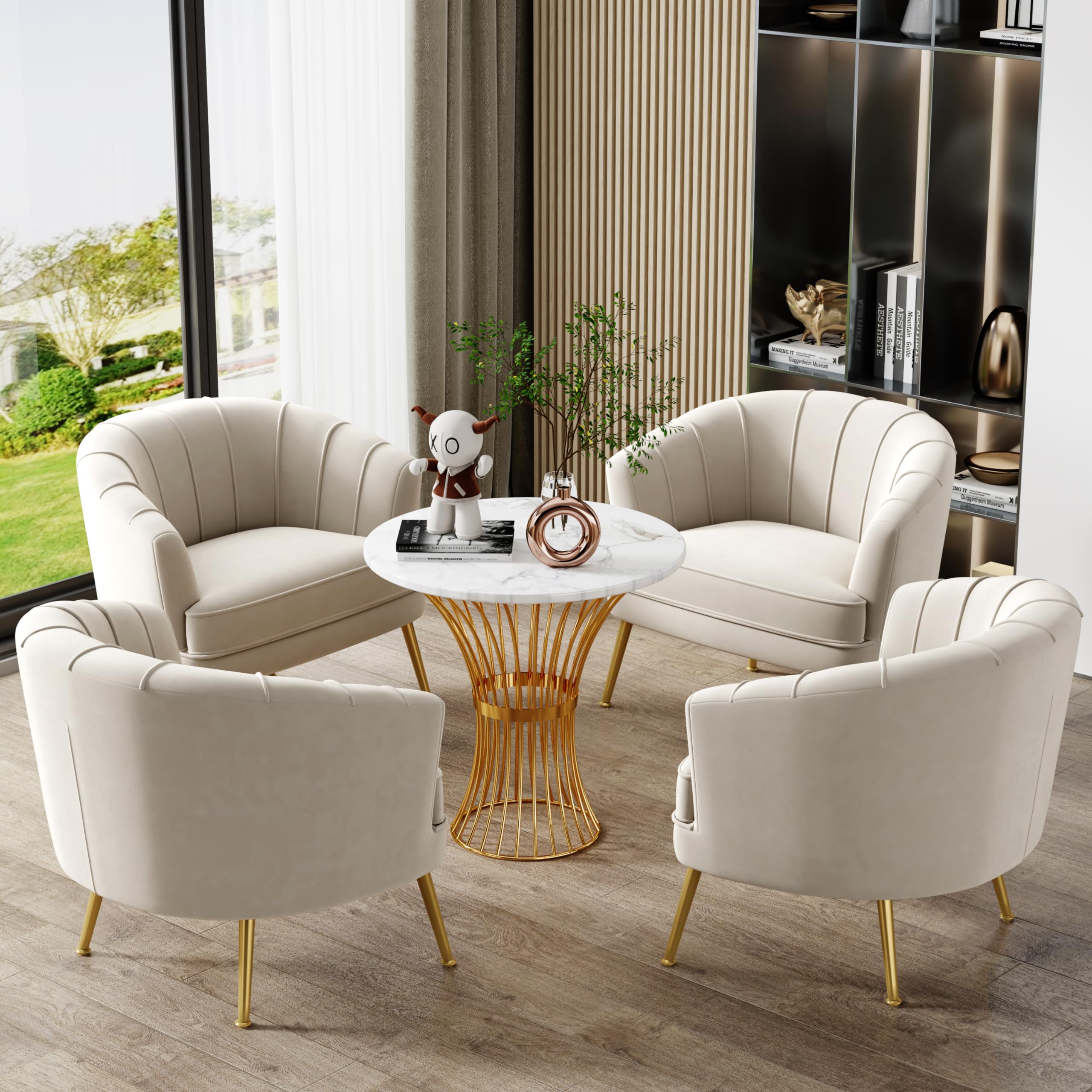 Velvet Accent Chair - Upholstered Single Sofa Armchair with Metal Legs for Living Room, Bedroom & Office - Comfy Reading & Coffee Club Chair in Beige - Perfect for Relaxing, Entertaining & Home Decor