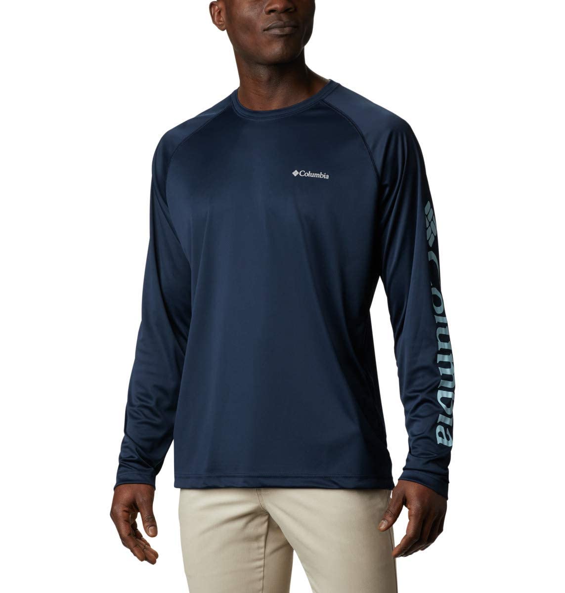 Columbia Men's Fork Stream Long Sleeve Shirt - Moisture-Wicking, UPF 30 Sun Protection - Collegiate Navy/Sky Blue - XX-Large for Hiking, Camping & Outdoor Adventures