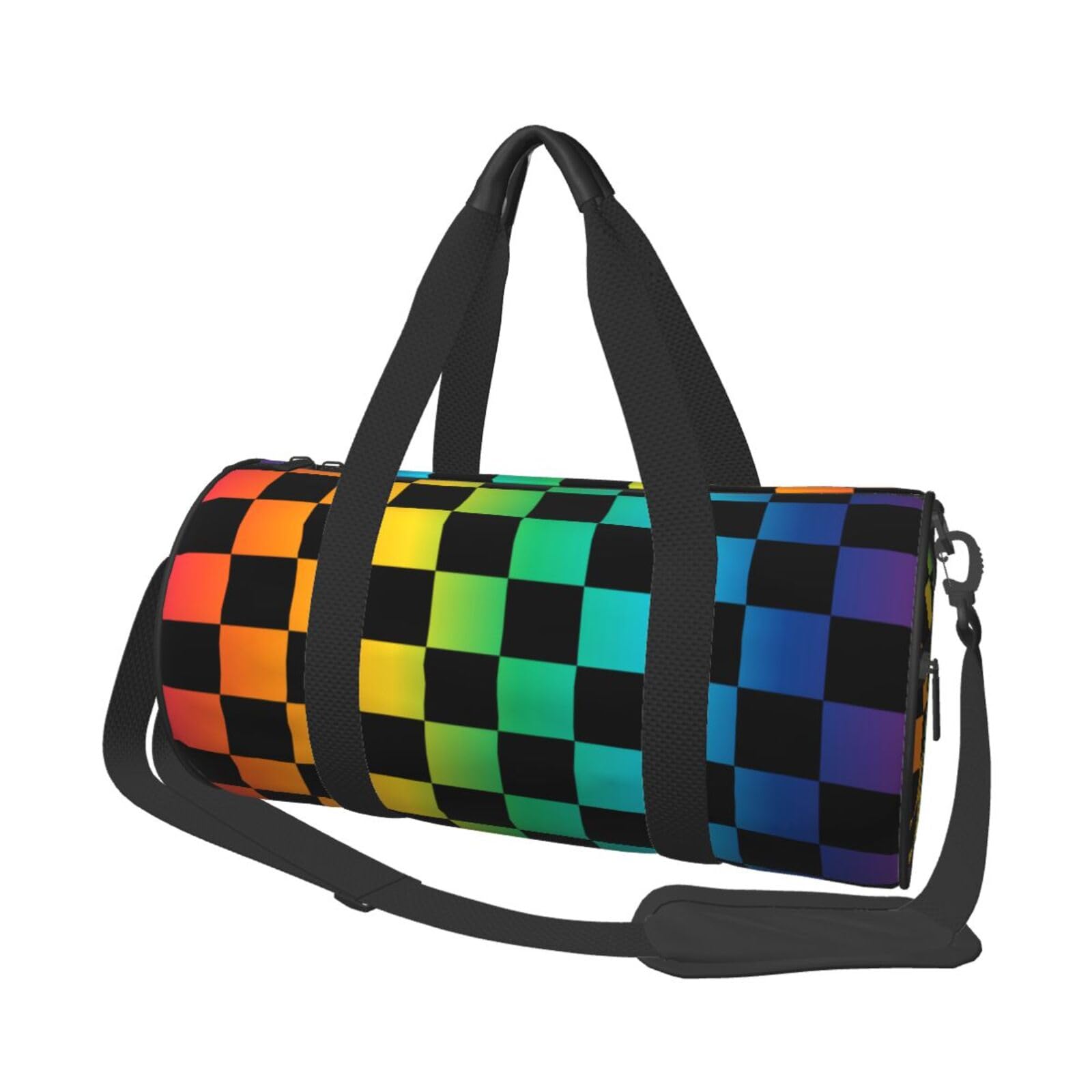 Rainbow Checkered Gym Bag - Lightweight Foldable Duffle Bag with Shoes Compartment for Men & Women | Perfect for Yoga, Sports, Travel & Workout
