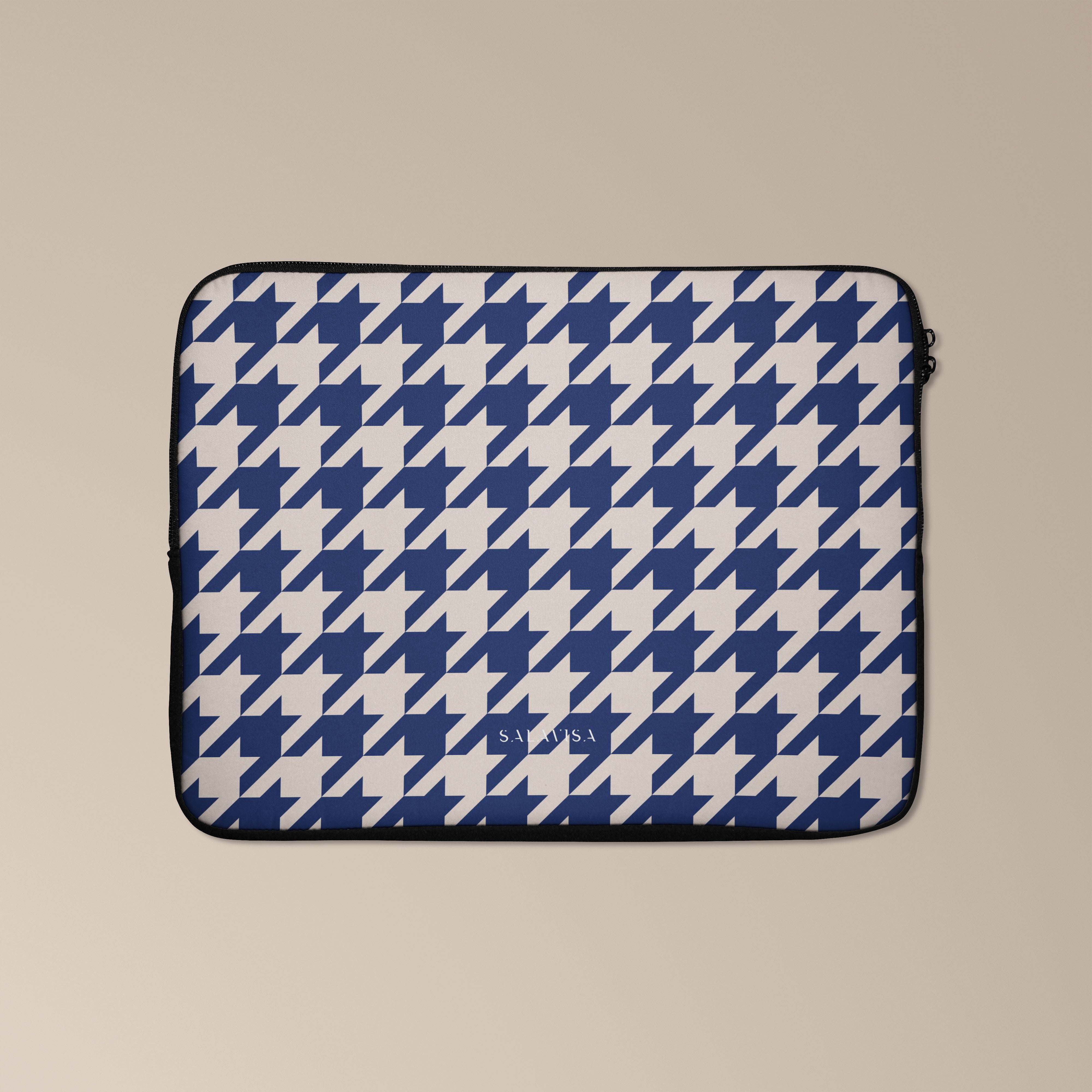 Stylish Blue Houndstooth Laptop Sleeve Case - Protective 13-15 Inch MacBook Pro/Air Cover - Perfect for Work, School & Travel Accessories