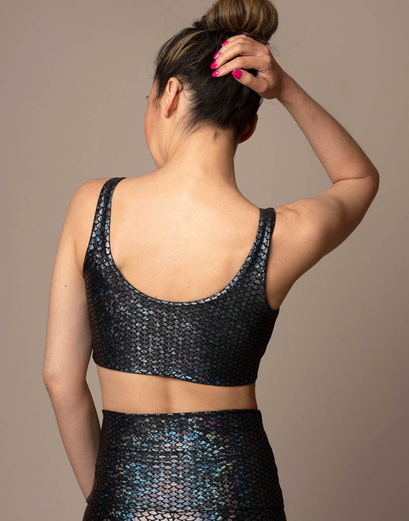 Midnight Mermaid V-Neck Crop Top & Skirt Set - Sexy Two Piece Outfit for Women, Beach Party, Festival, Night Out, and Summer Vacation