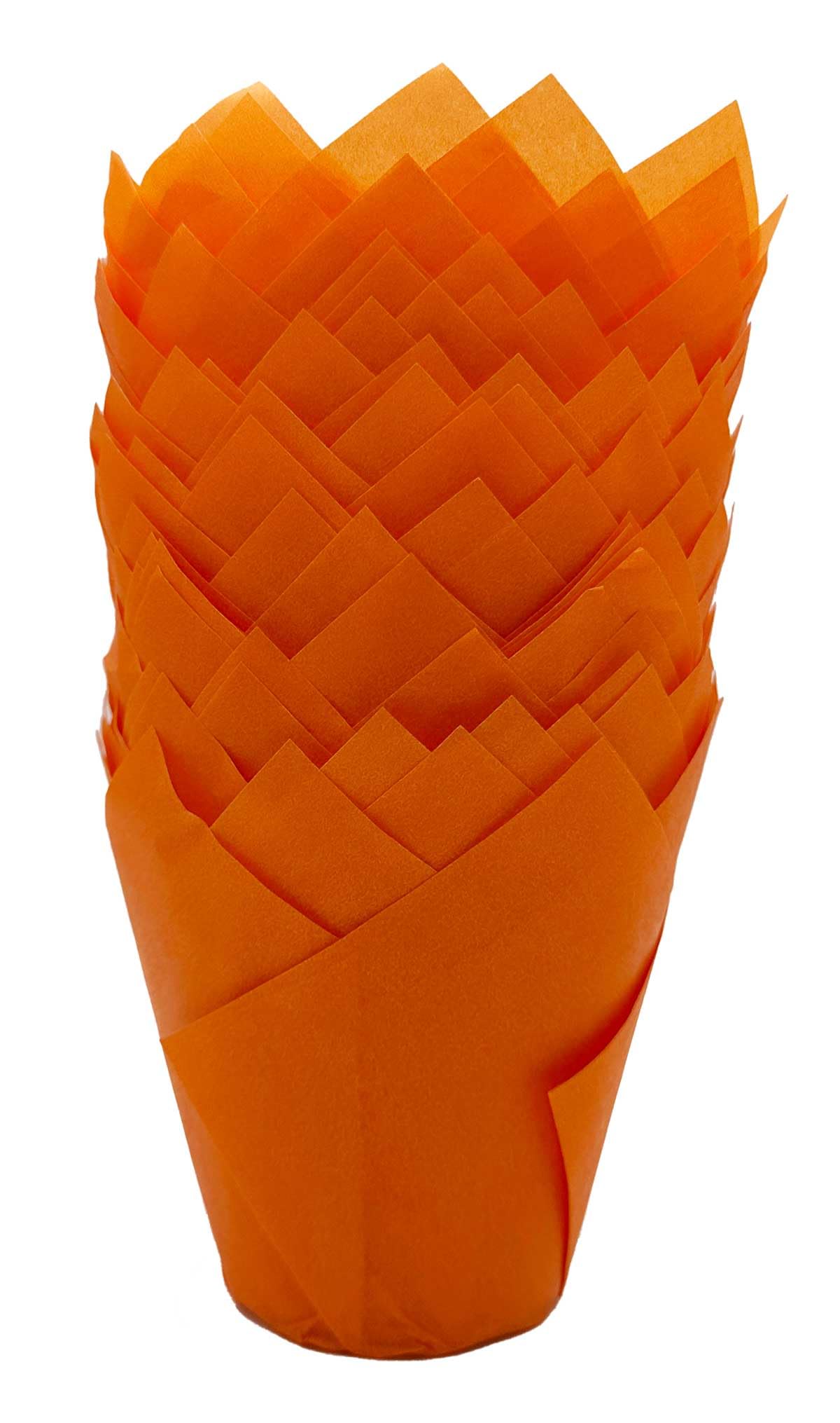 Colorful Tulip-Shaped Muffin Liners - 50 Pack Orange Baking Cups for Cupcakes, Party Decorations & Spring Celebrations