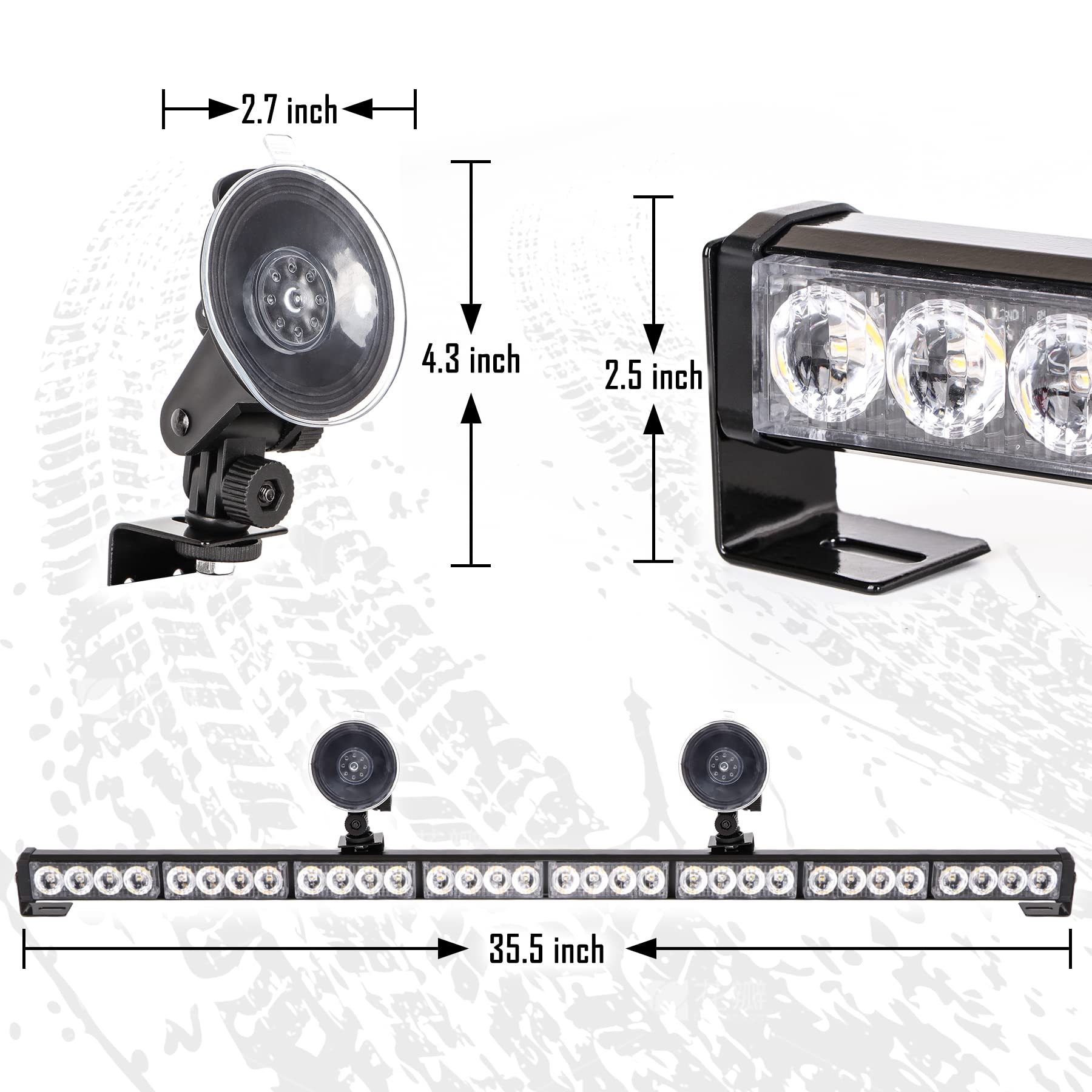 LE-JX 36in Blue Emergency Strobe Light Bar - 13 Flash Patterns, Traffic Advisor & Hazard Warning Light for Police Vehicles, Trucks & Emergency Use - 32 LED Windshield Safety Lights with Cigar Lighter (35.5in) - Perfect for Roadside Emergencies, Construction Zones & Security Patrols