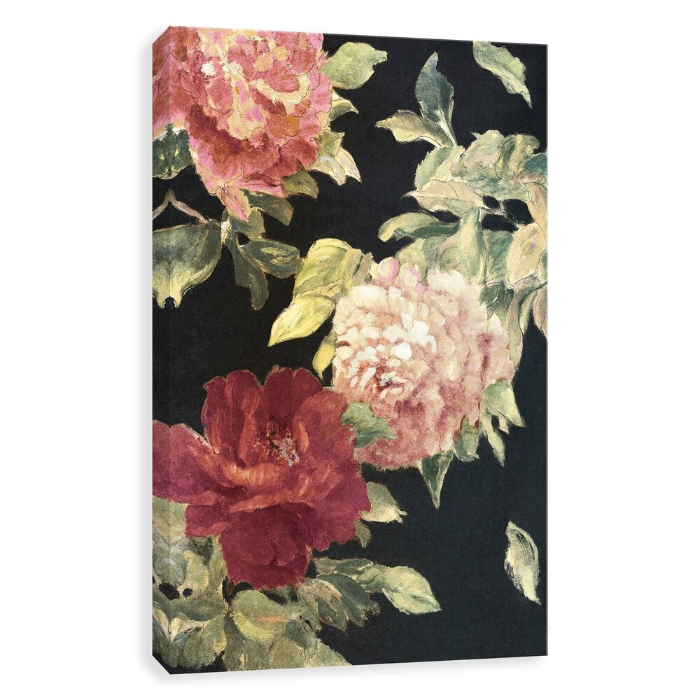 Hand Embellished Dark Blossom Canvas Wall Art - 24x36 Inches Multi-Color Floral Painting - Perfect for Living Room, Bedroom & Office Decor