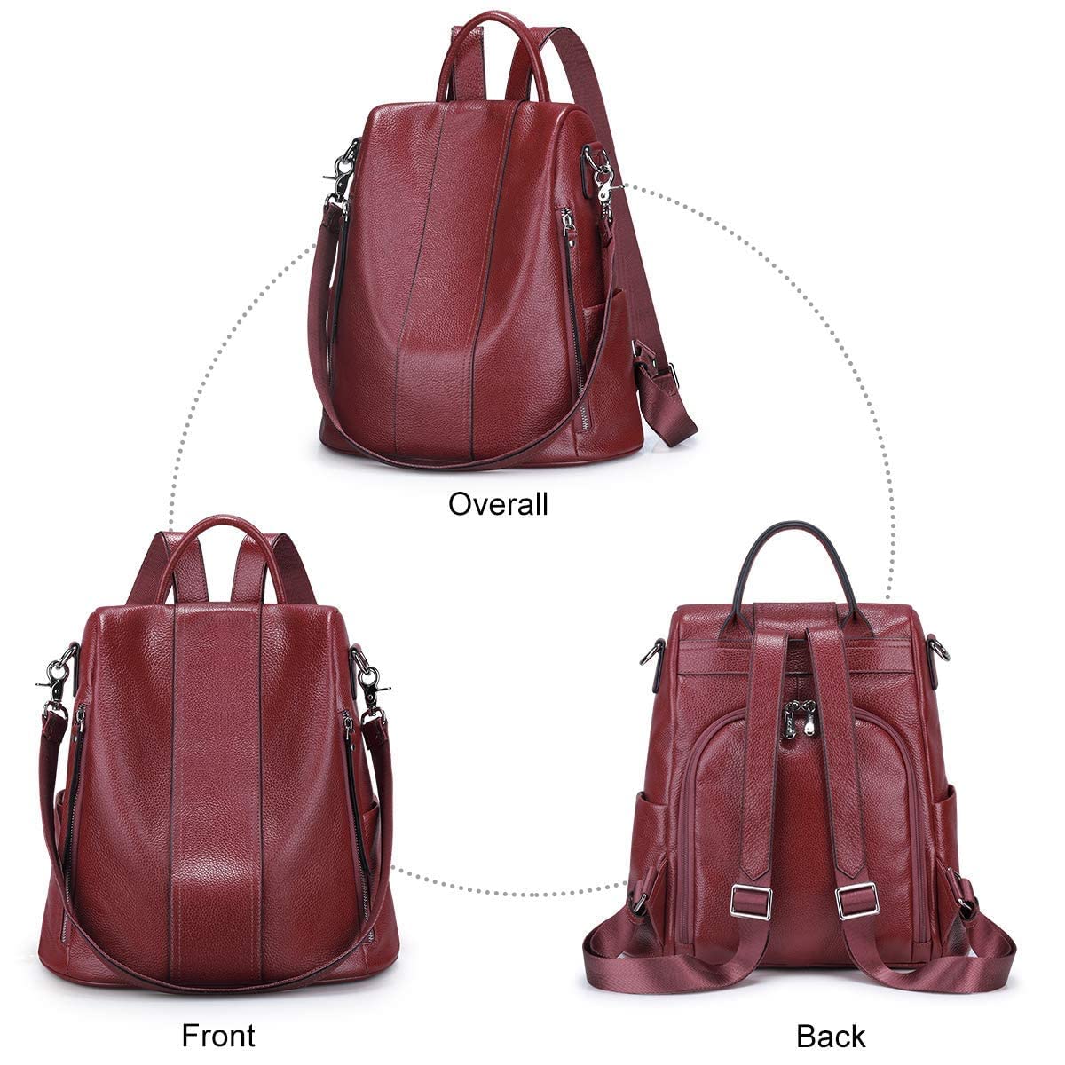S-ZONE Women's Anti-Theft Leather Backpack Purse - Soft Medium Rucksack Shoulder Bag for Work, Travel & Daily Use