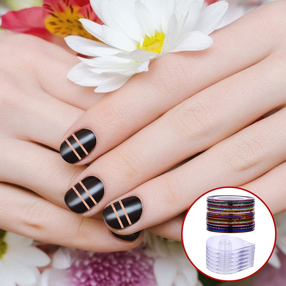FRCOLOR 120-Piece Nail Art Striping Tape Kit with 4 Tape Dispensers - DIY Nail Decoration Stickers for Salon, Home Manicures & Party Glam Looks
