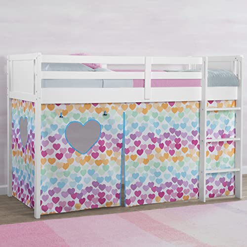 Delta Children Twin Loft Bed with Guardrail & Ladder - Space-Saving Kids Bed with Play Tent (White/Hearts Design) - Perfect for Small Bedrooms, Playrooms & Sleepovers