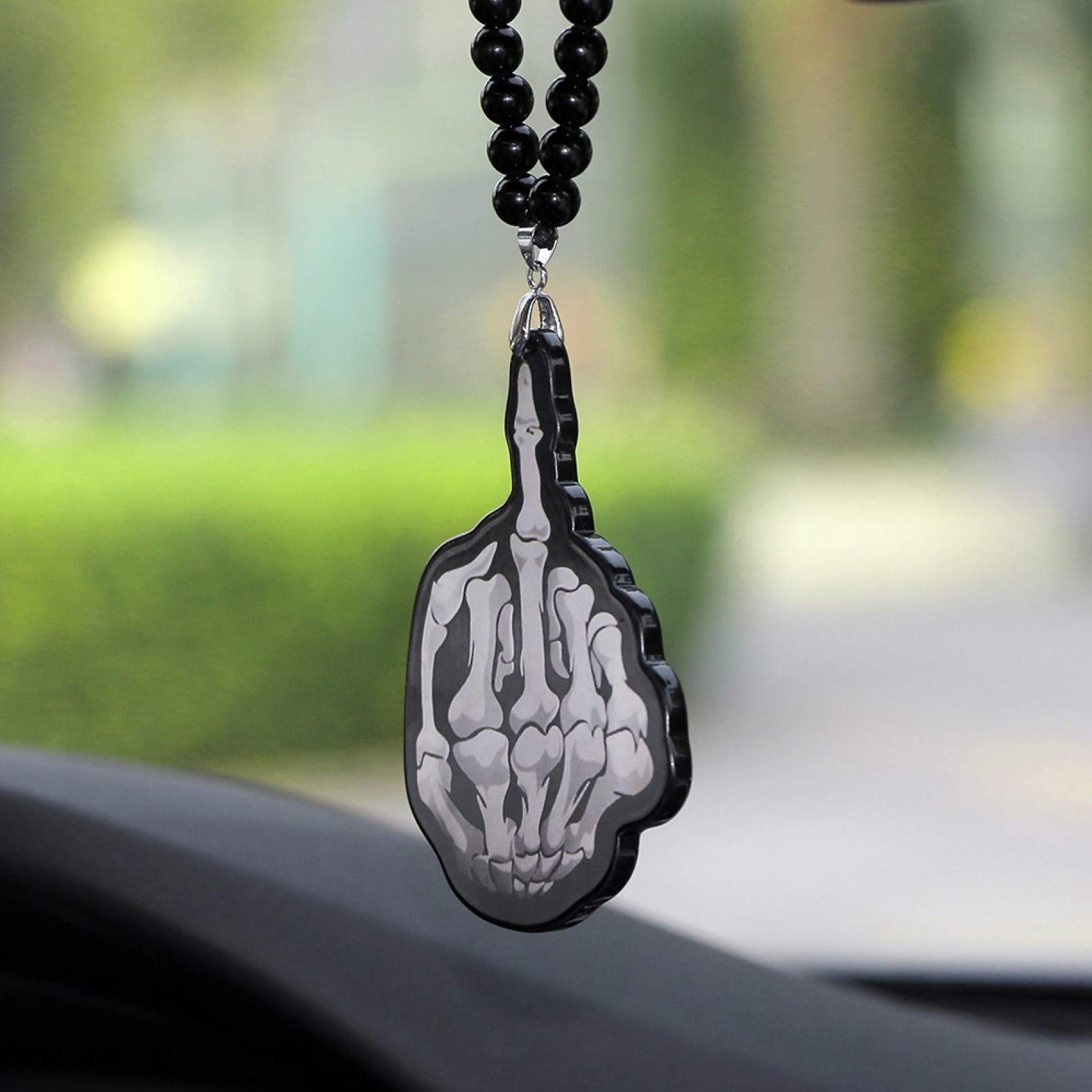 FJKWLC Car Rear View Mirror Pendant - Acrylic Skeleton Hand Bones Charm Hanging Ornament for Mirror Trim - Perfect Car Accessory Gift for Halloween & Gothic Style Lovers