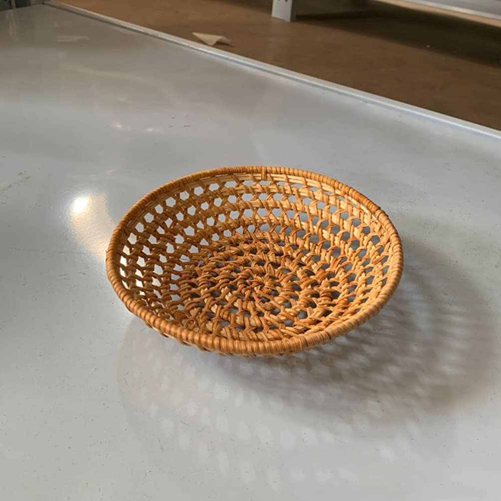 Handmade Woven Rattan Storage Basket - 18x5cm Wire Wicker Fruit & Bread Serving Bowl for Candy, Cake, Keys, Phone, Wallet | Home Decor, Kitchen & Dining Organizer