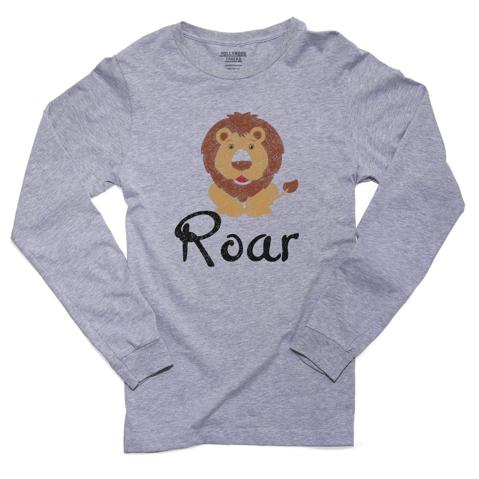 Cute Cartoon Lion Graphic Men's Long Sleeve T-Shirt - Roaring Animal Print Casual Top for Streetwear & Everyday Outfits