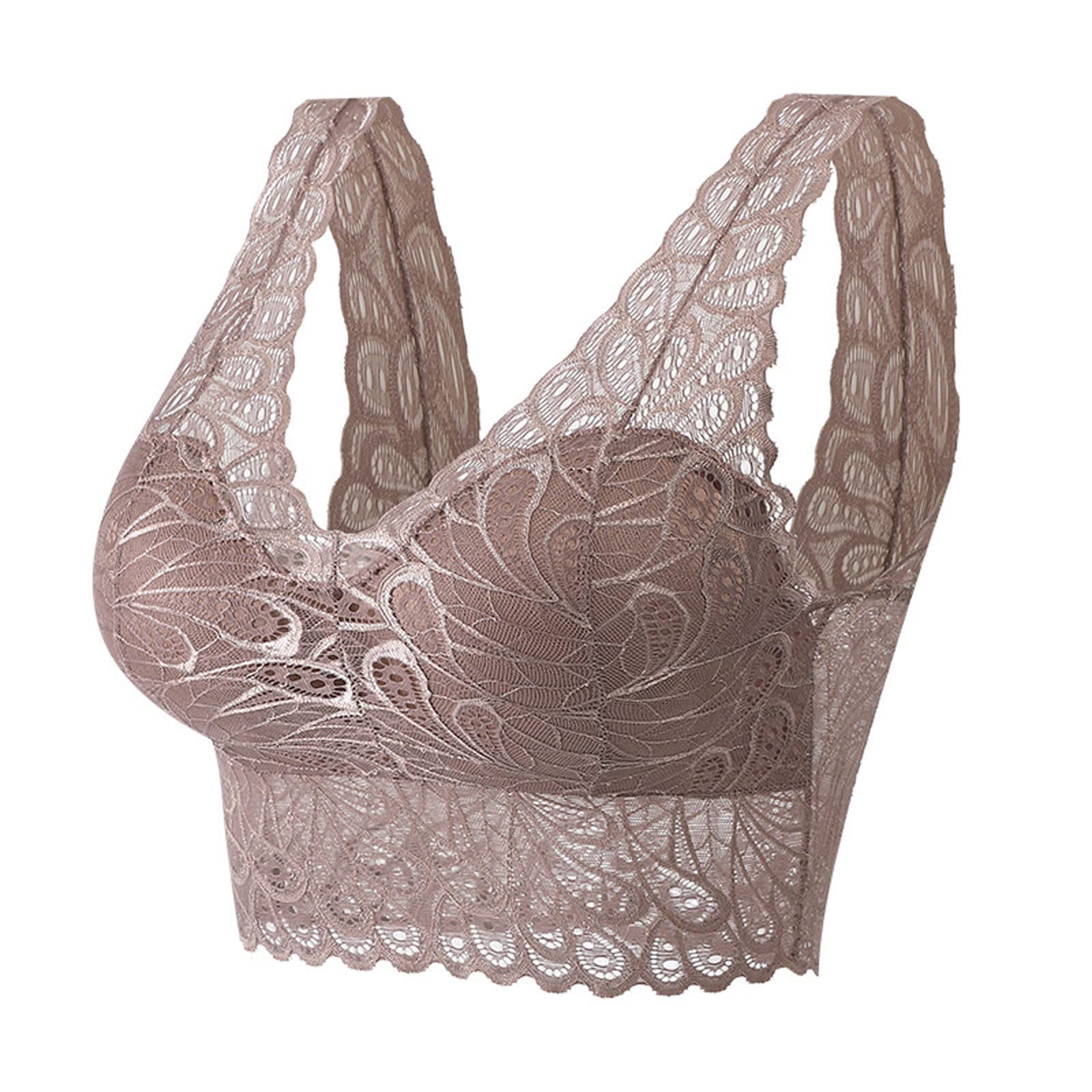 Wireless Racerback Bras for Women - Full Cup Thin Comfortable Plus Size Adjustable Lace Underwear Bra - Perfect for Yoga, Workouts & Everyday Wear (Brown, Large Size)
