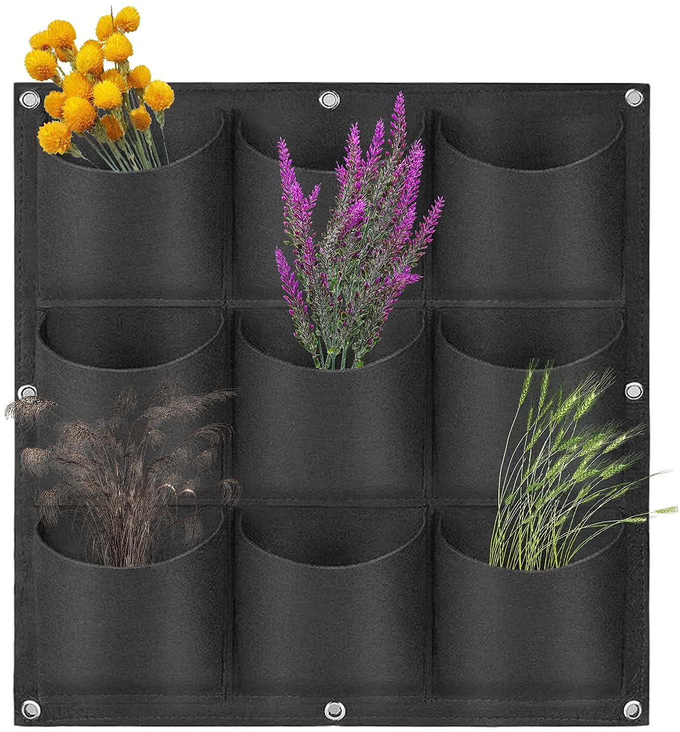 Hanging Vertical Wall Planter Grow Bags - 9 Pocket Gardening Plant Pouch for Flowers, Herbs & Vegetables | Space-Saving Vertical Garden Solution for Balcony, Patio & Indoor Decor (Black)