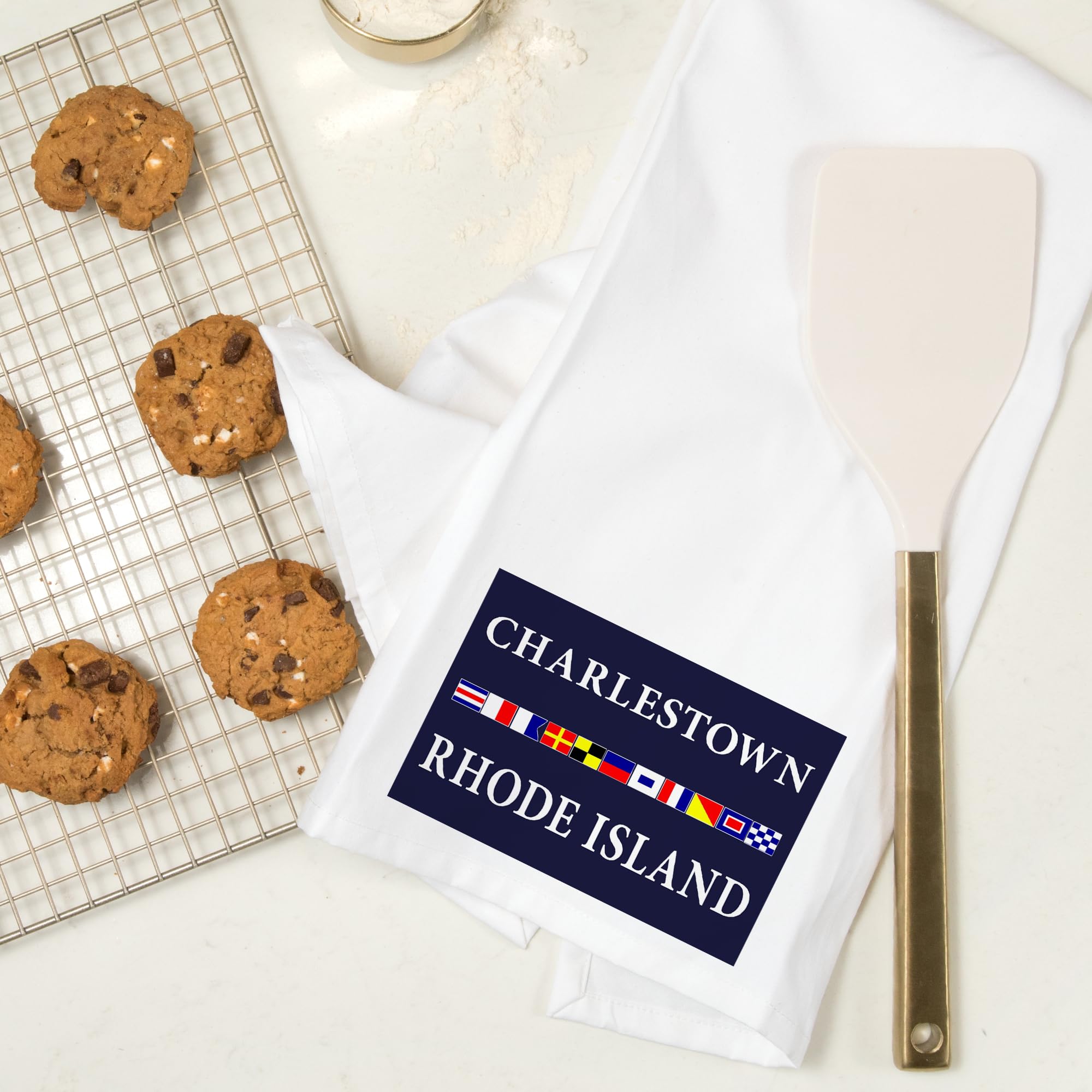 Lantern Press Charlestown Rhode Island Nautical Flags Cotton Tea Towel - 100% Cotton Decorative Hand Towel for Kitchen, Bathroom & Home Decor - Perfect for Dish Drying, Gift Giving & Coastal Themed Decor