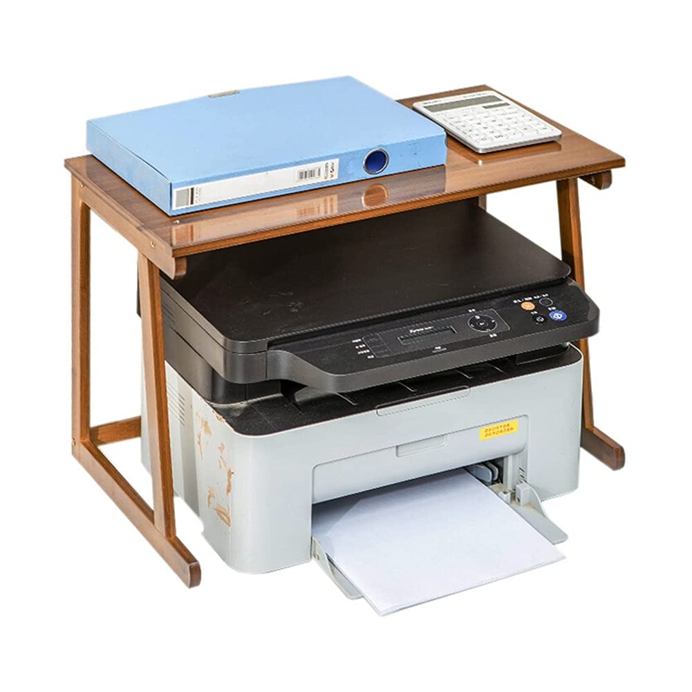 Zxb-Shop Wooden Printer Stand - Multi-Purpose Desktop Organizer Shelf for Printer, Fax Machine, Scanner & File Storage - Rustic Brown Desk Organizer | Perfect for Home Office, Workspace & Study Room Organization