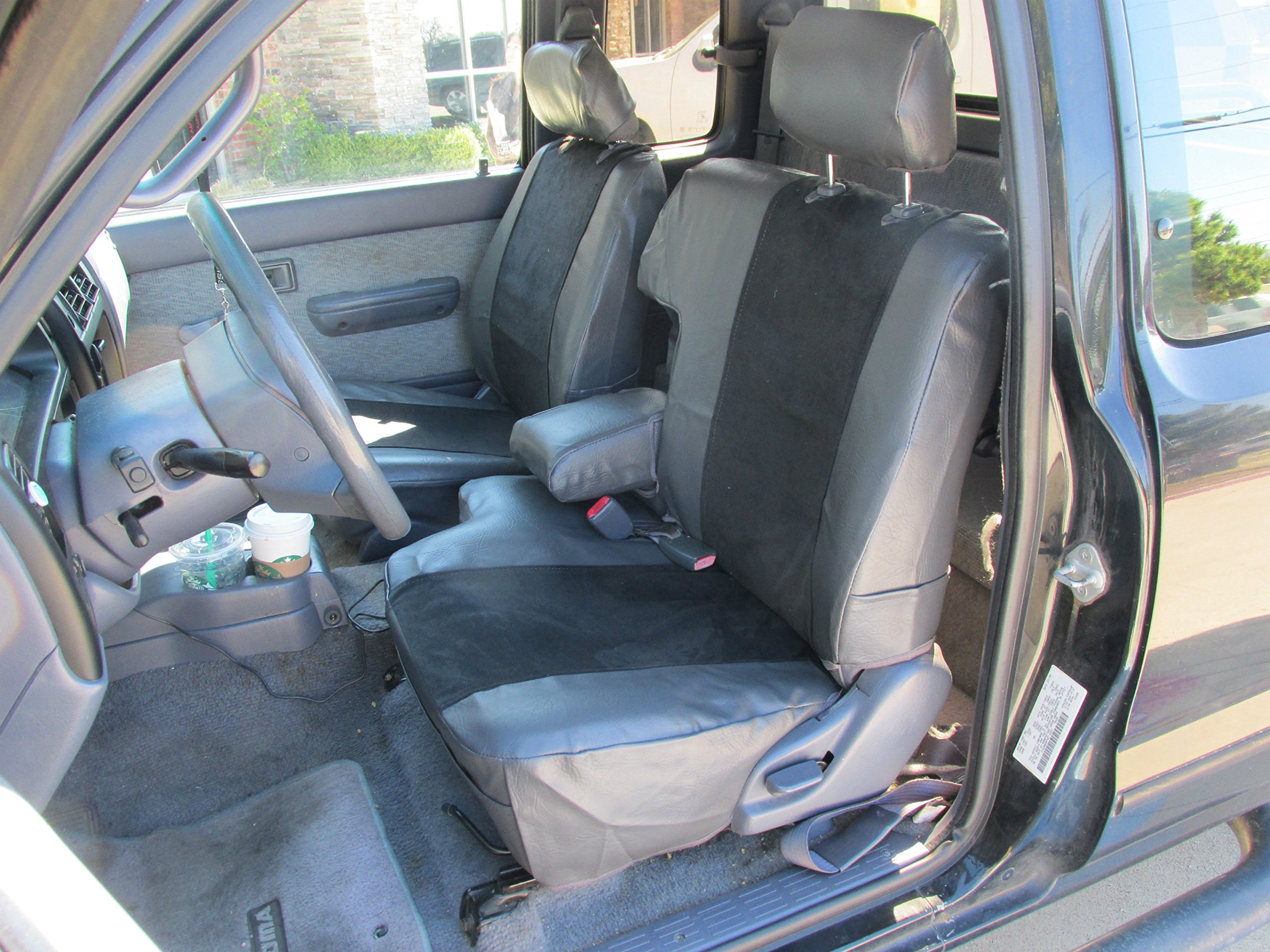 Premium Durafit Custom Seat Covers for 1995-2000 Toyota Tacoma - 60/40 Split Bench Design with Charcoal Leatherette & Black Velour Inserts | Perfect for Off-Roading, Daily Commuting & Truck Interior Protection