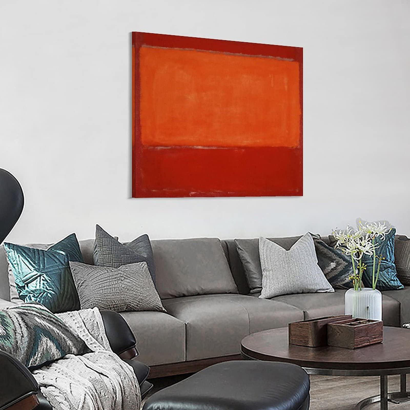 Mark Rothko Abstract Art Poster - Orange and Red on Red - 16x16 Inch (40x40cm) Canvas Wall Art for Living Room & Bedroom Decor - Modern Home & Office Painting