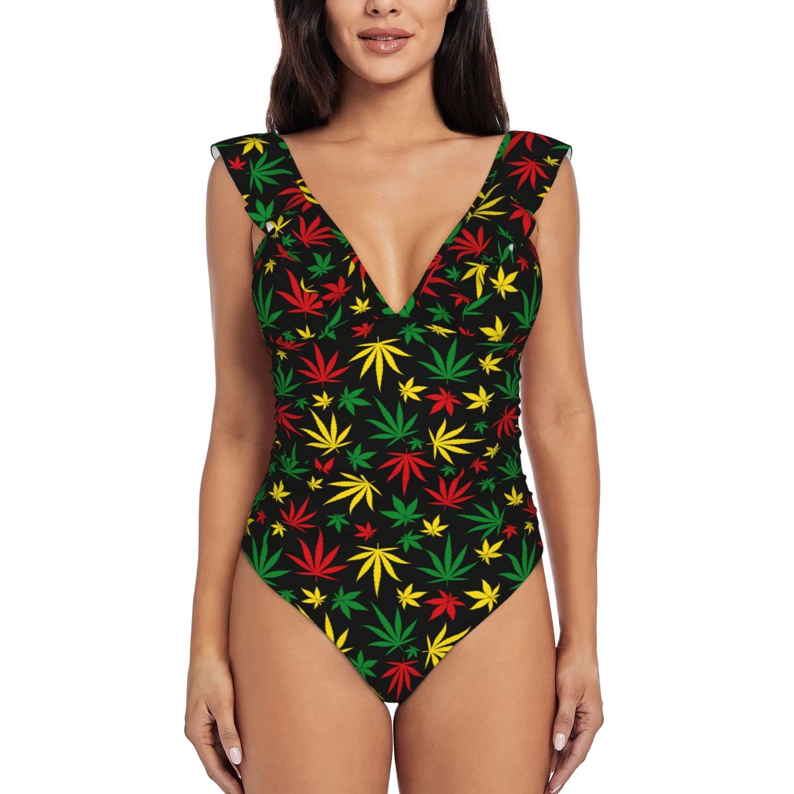 Grafffery Women's Tummy Control One Piece Swimsuit - V Neck Ruffle Monokini Bathing Suit for Beach, Pool & Vacation | Slimming Swimwear for Summer