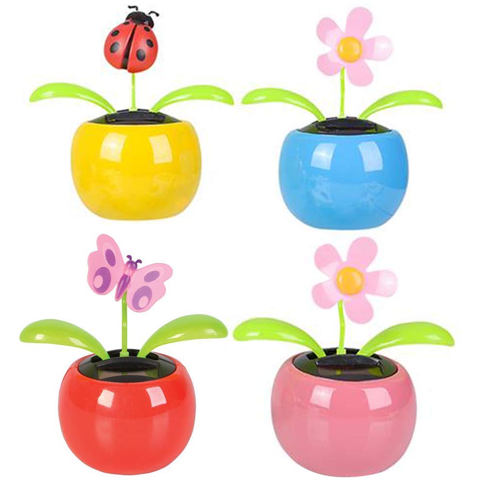 ArtCreativity Solar Powered Dancing Flower Toys for Kids - Set of 4 with Adhesive Stickers, Colorful Assorted Designs - Fun Window & Car Dashboard Decorations, Perfect for Kids Birthday Party Favors & Solar Energy Education
