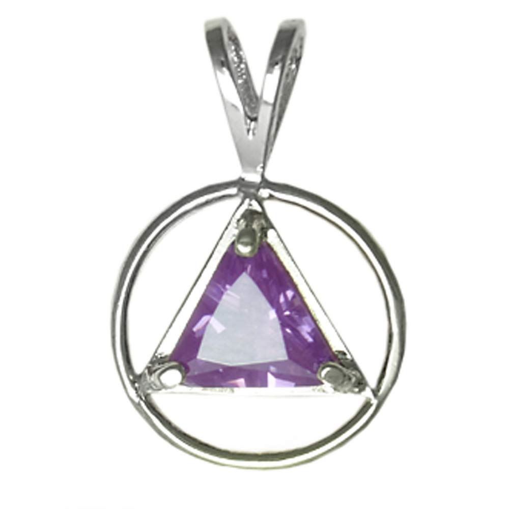 Alcoholics Anonymous (AA) Symbol Sterling Silver Pendant - 8mm Triangle with Colored CZ Stones | Recovery Jewelry for Sobriety & 12-Step Programs