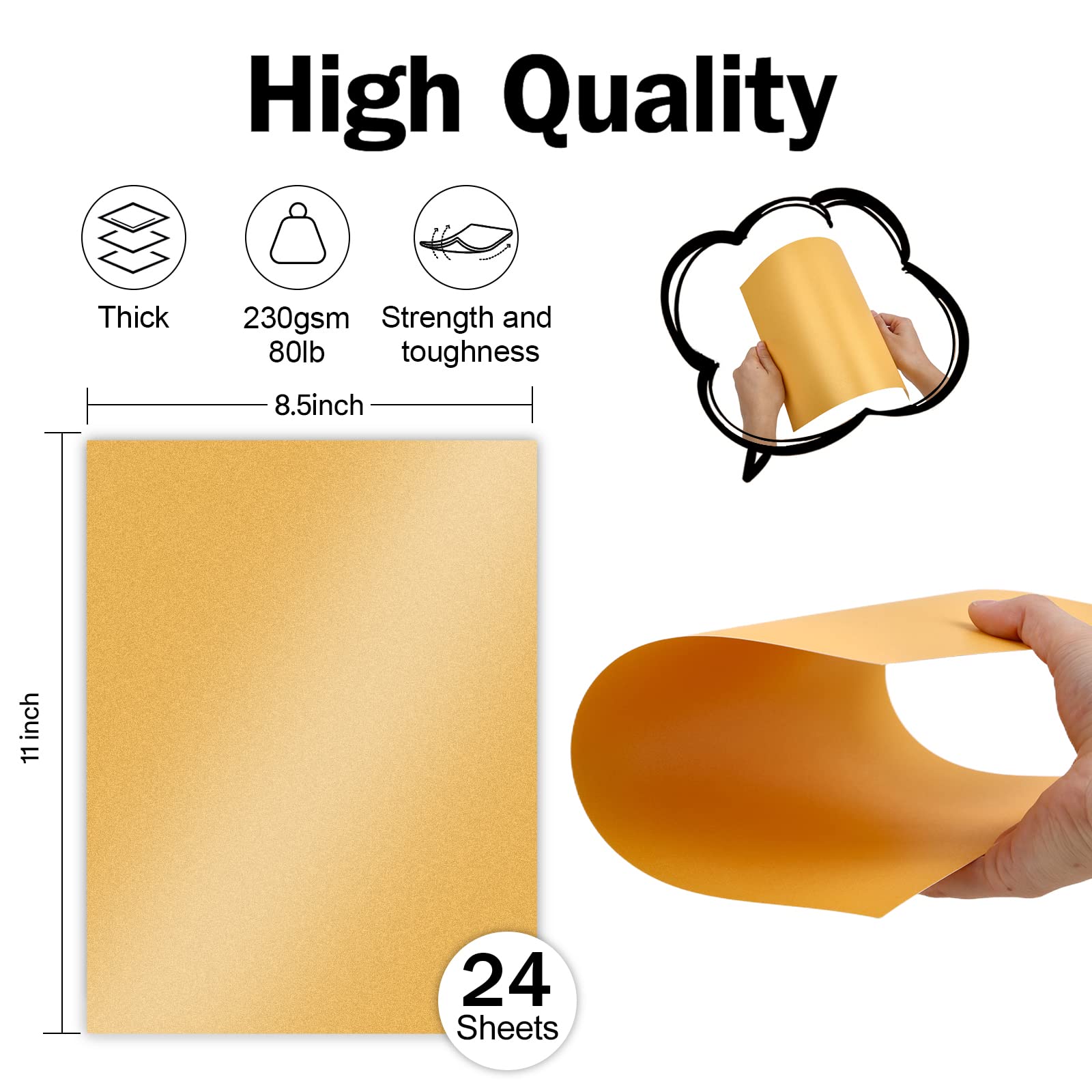 24 Sheets Gold Shimmer Cardstock Paper 8.5