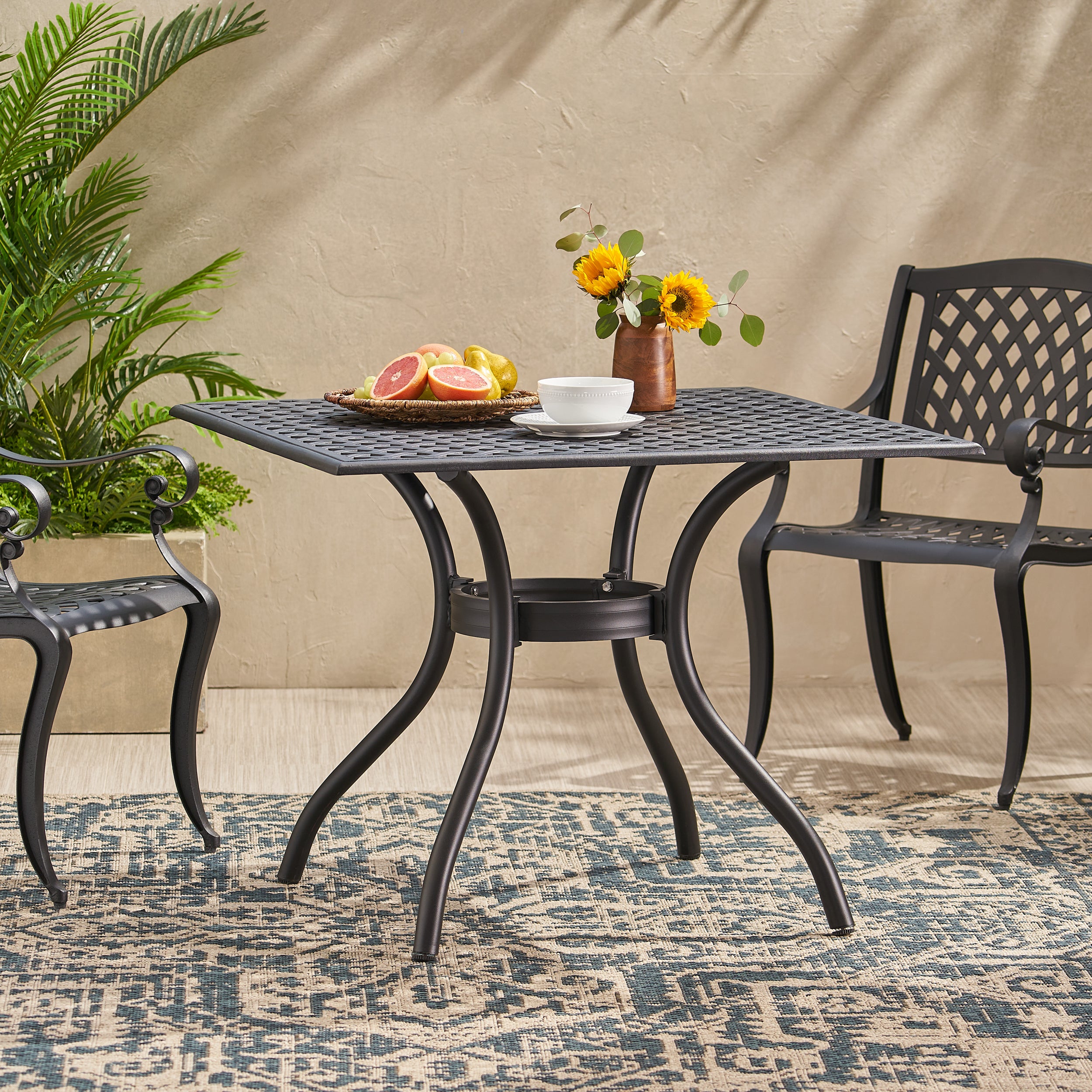 CAYMAN ARCH MESH I 39 Inch Square Outdoor Dining Table - Perfect for Patio, Garden, and Backyard Entertaining