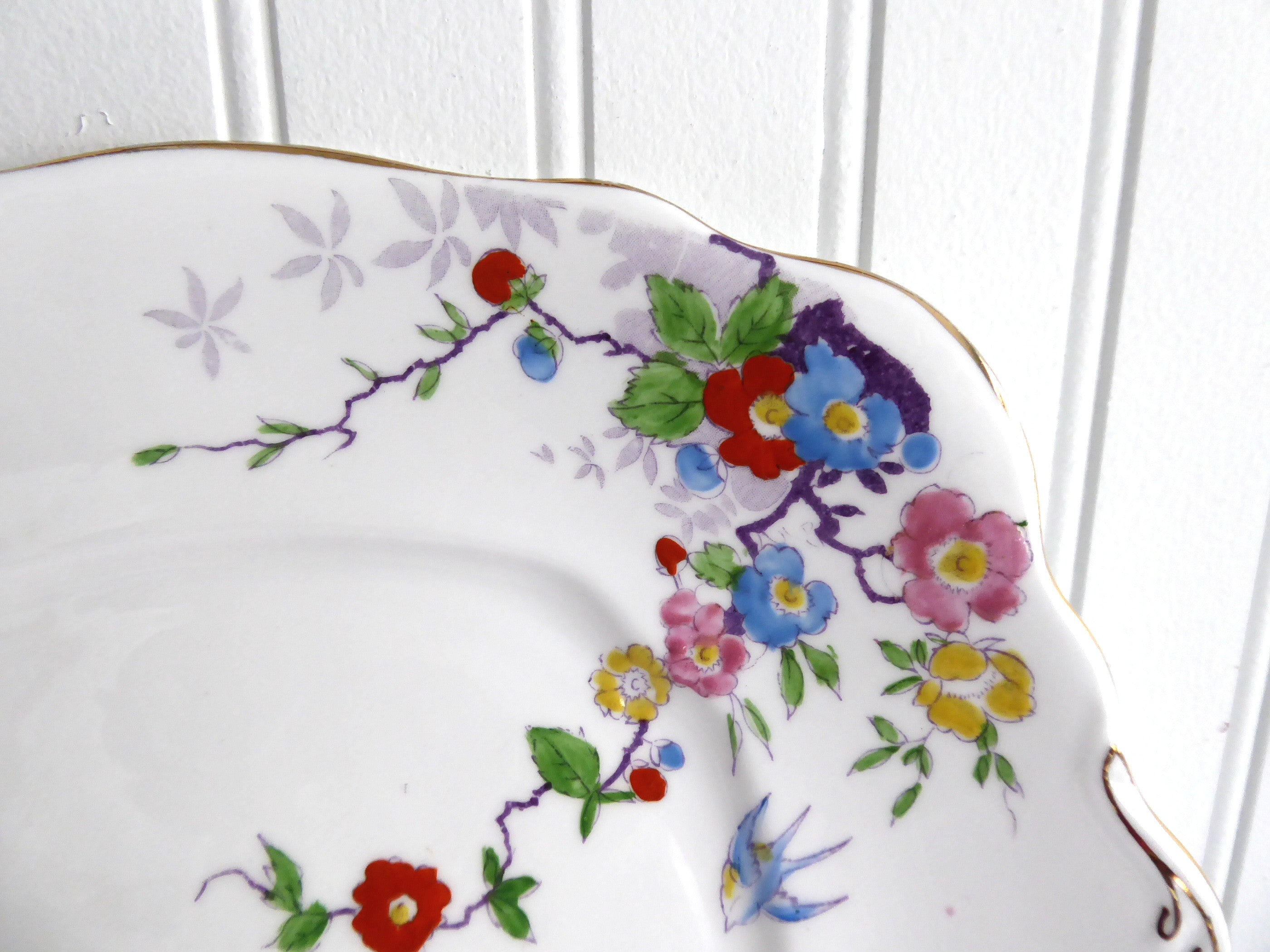 Vintage Royal Albert Art Deco Dovecot Birds Cake Plate - Hand Painted 1930s Porcelain Serving Dish for Afternoon Tea & Dessert Parties