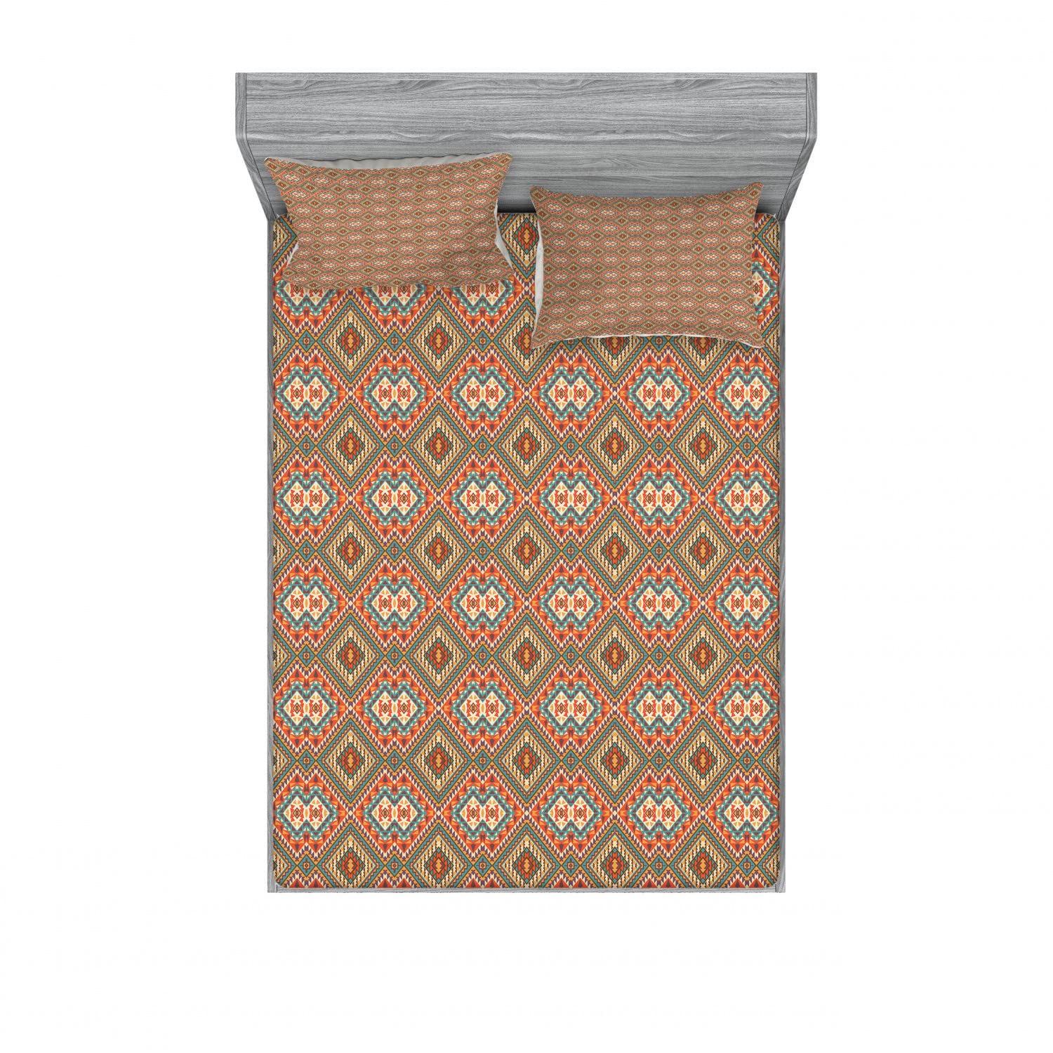 Ambesonne 2-Pack Queen Size Fitted Sheets & Pillow Sham Set - Colorful Americana Pattern 4-Piece Bedding Decor for Home, Guest Room, RV - Includes 2 Fitted Sheets & 4 Pillow Covers - Vibrant Multicolor Design