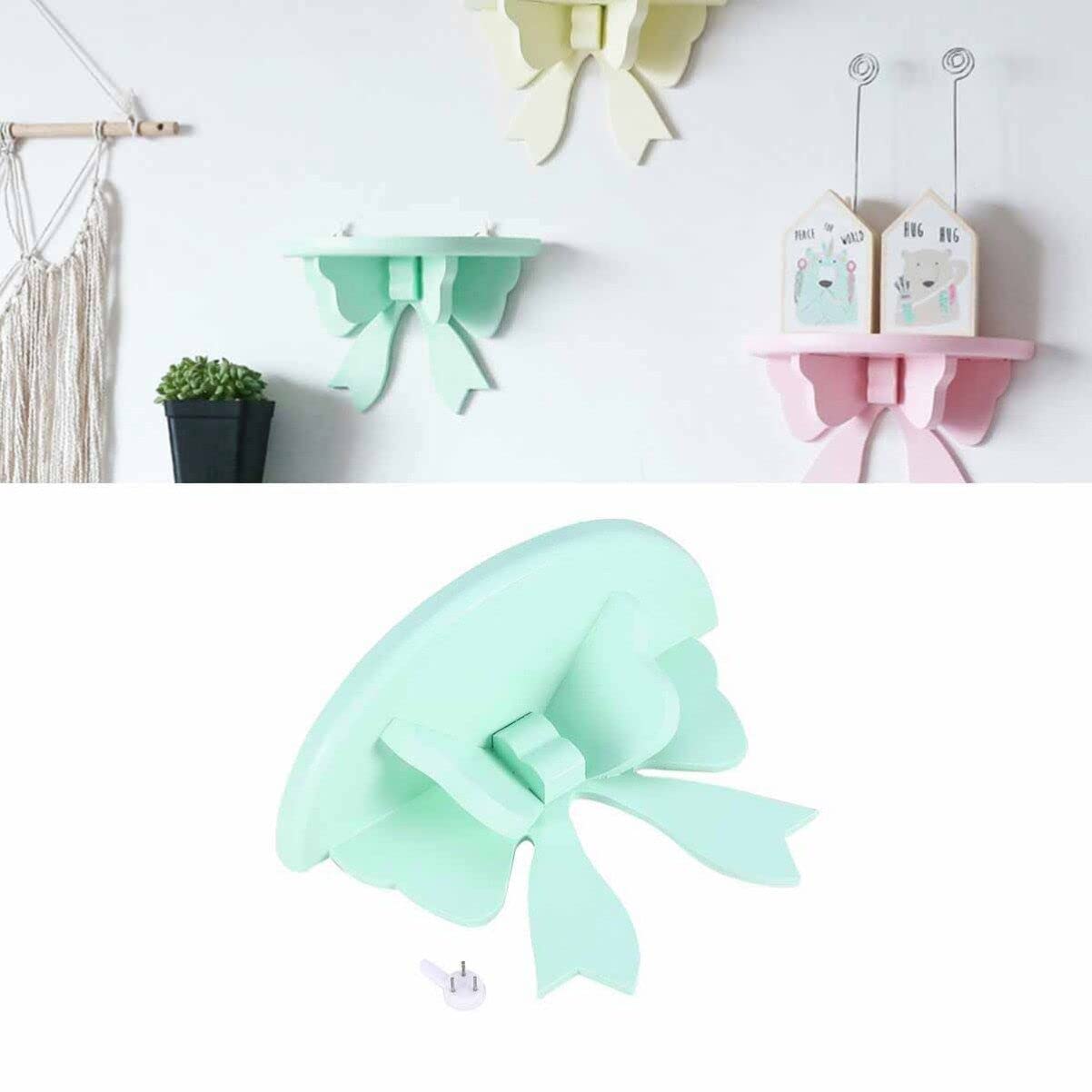 DOITOOL Corner Bookshelf - Wooden Floating Wall Shelf, Nordic Style Semicircle Storage Shelf for Bathroom, Bedroom, Kitchen & Living Room - Space Saving Home Decor (Green/White) | Perfect for Small Spaces, Book Display & Decorative Storage