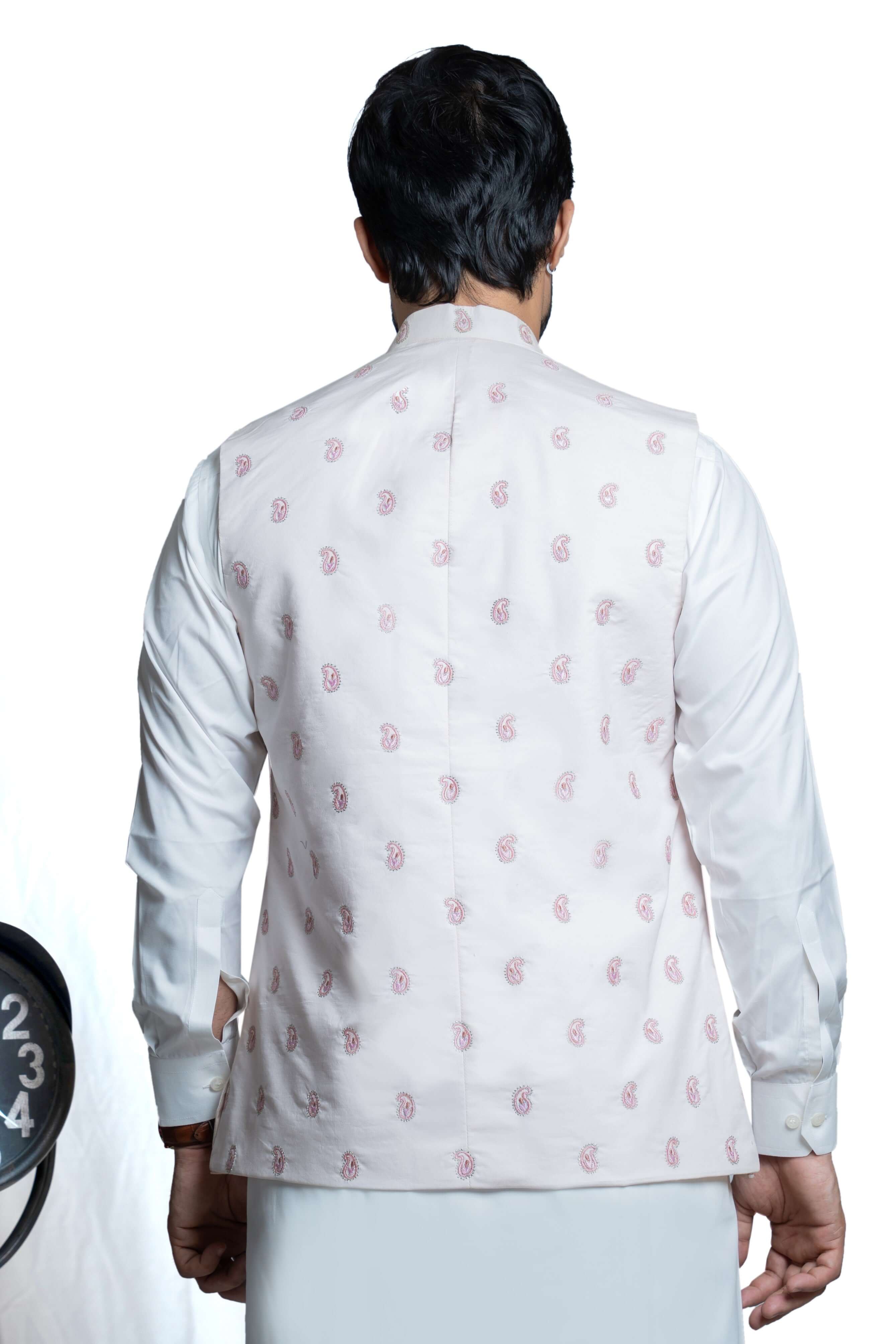 Exquisite Baby Pink Raw Silk Waistcoat with Persian Art Embroidery | Elegant Women's Formal Vest | Perfect for Weddings, Parties & Special Occasions