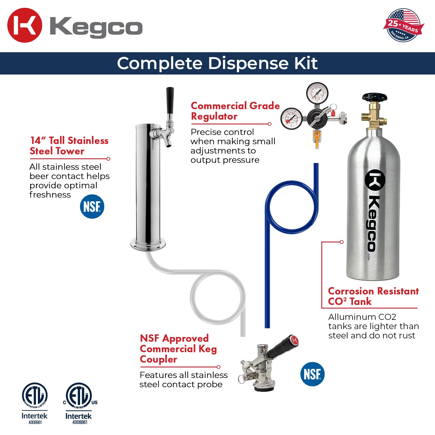 Kegco K309SS-1 Stainless Steel Keg Dispenser - Commercial & Home Beer Tap System for Parties, Bars & Restaurants