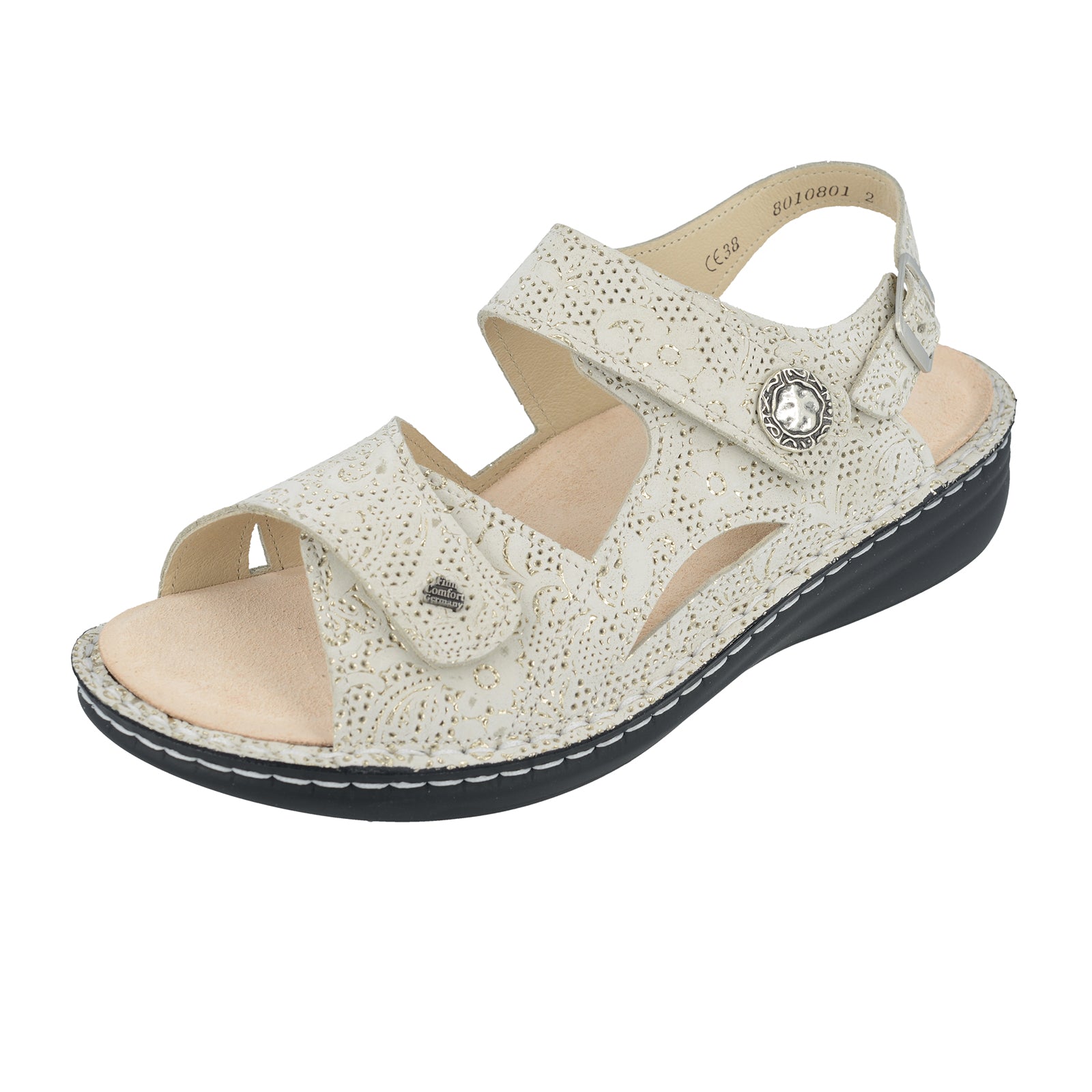 Finn Comfort Barbuda Backstrap Sandals for Women - Champagne Garden Color | Comfortable & Supportive Arch Sandals for Walking, Travel & Summer Outfits