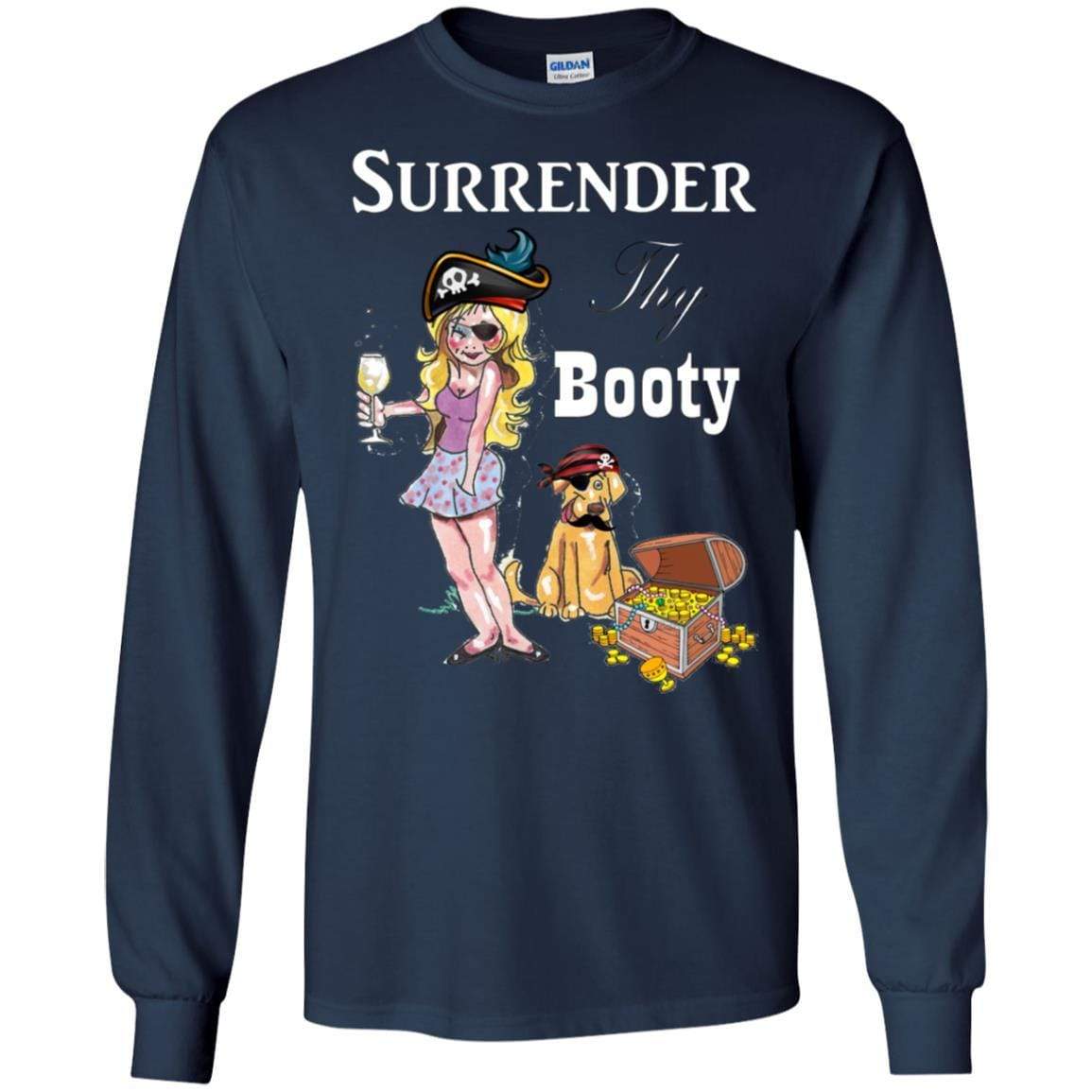 WineyBitches.Co Surrender Thy Booty Long Sleeve Ultra Soft Cotton T-Shirt for Women | Vintage Graphic Tee | Casual Wear & Lounge Outfit