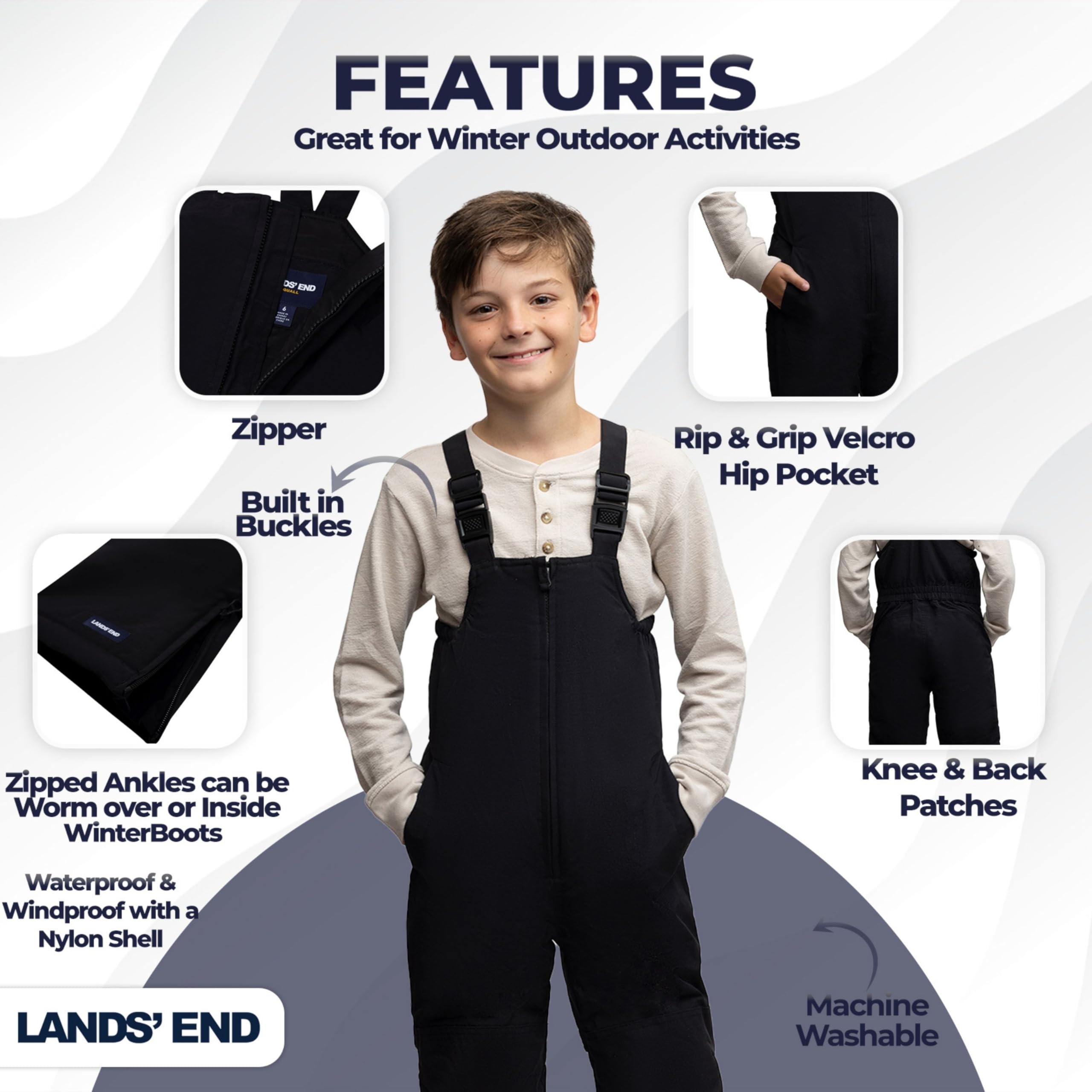 Lands' End Kids Squall Waterproof Snow Pants with Reinforced Knees - Winter Outdoor Play, Skiing, Snowboarding & Cold Weather Activities