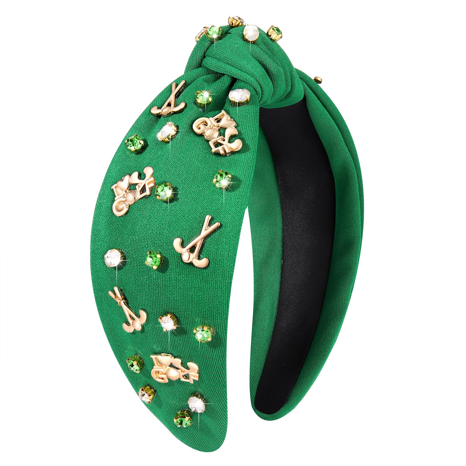 Elegant White Pearl Rhinestone Golf Headband for Women - Wide Knotted Jeweled Hair Accessory for Sports, Game Day & Casual Wear - Perfect Gift for Golf Lovers (Green)